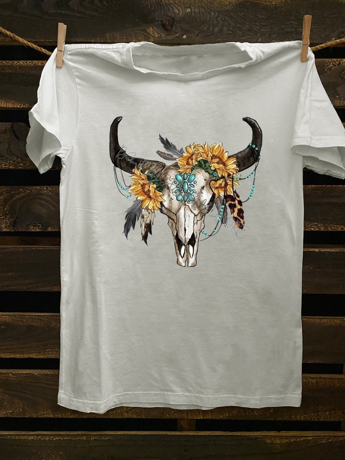 Cotton-Blend Crew Neck Western Style Cattle T-Shirt