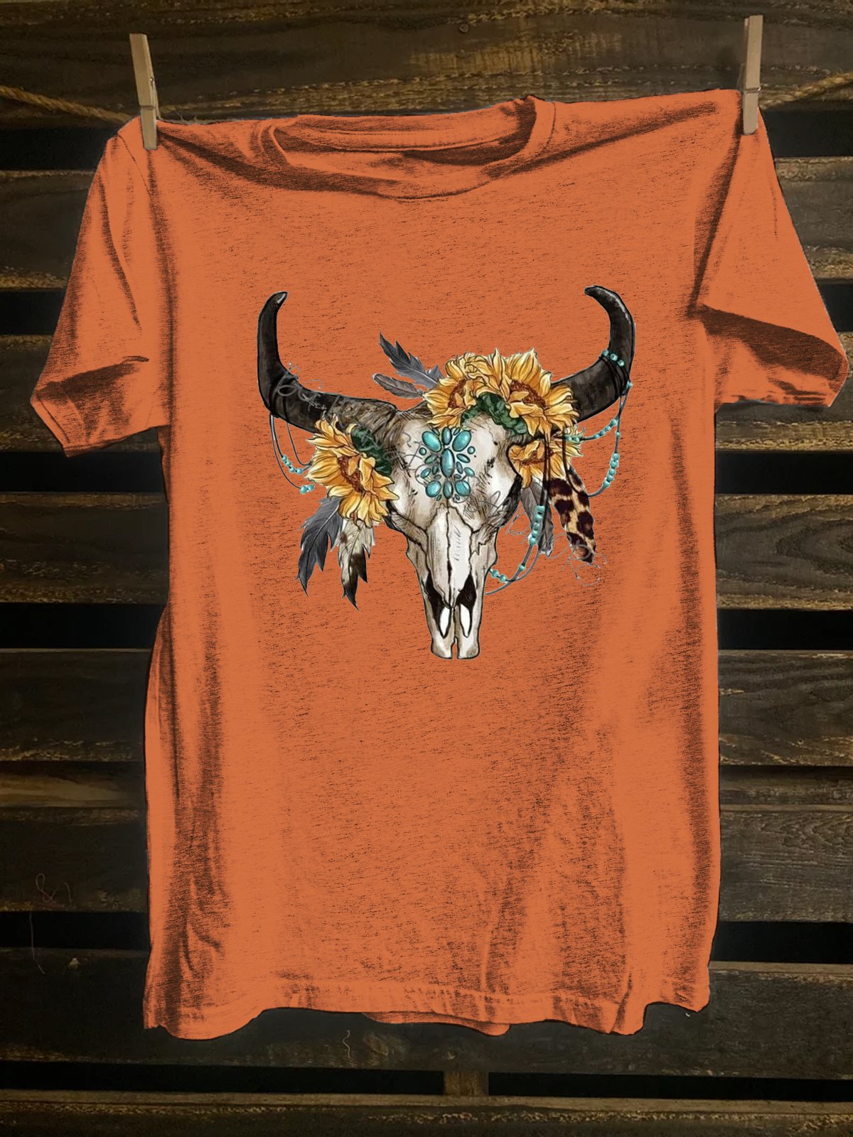 Cotton-Blend Crew Neck Western Style Cattle T-Shirt