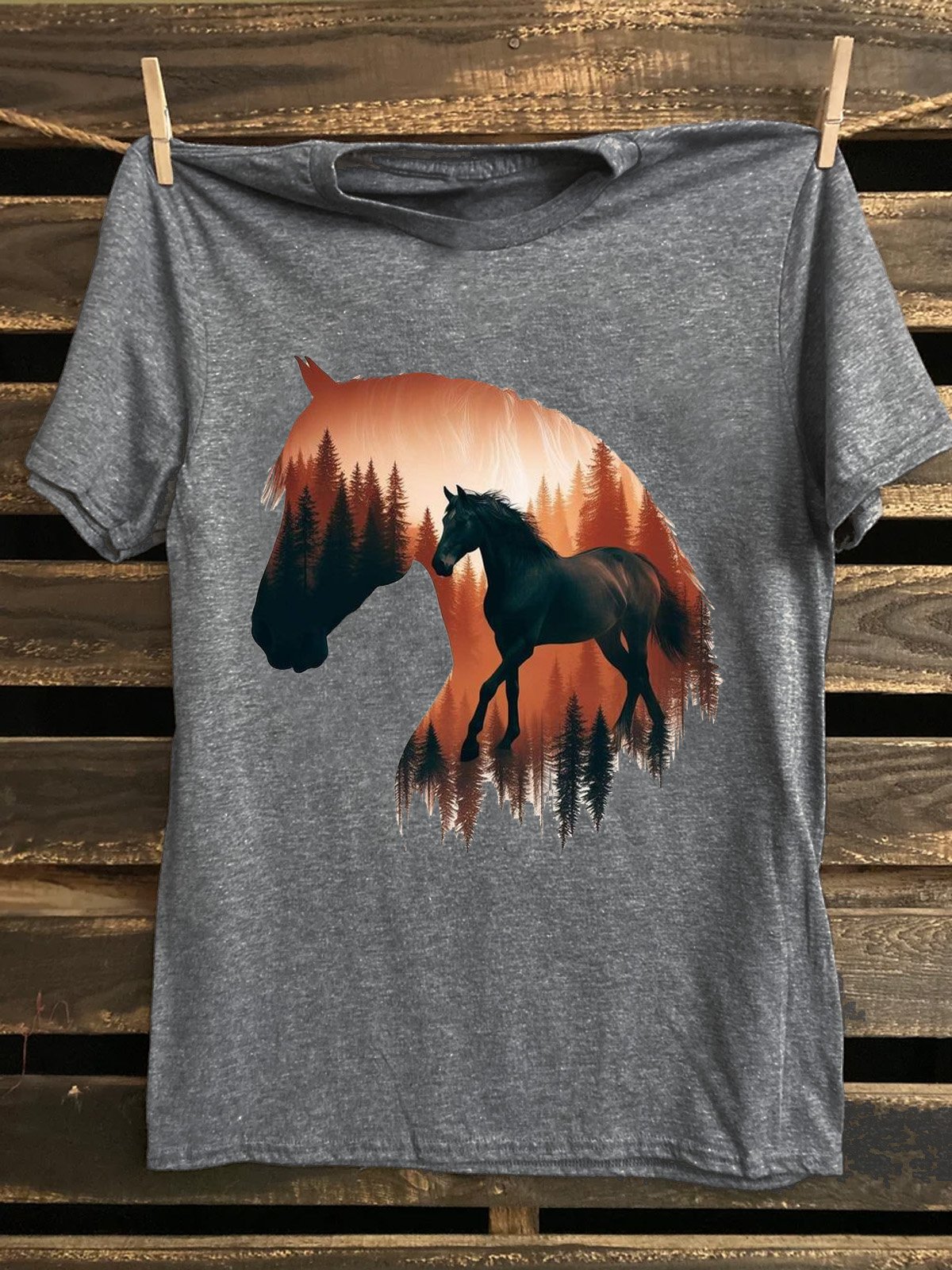 Western Style Loose Cotton-Blend Landscape Painting T-Shirt