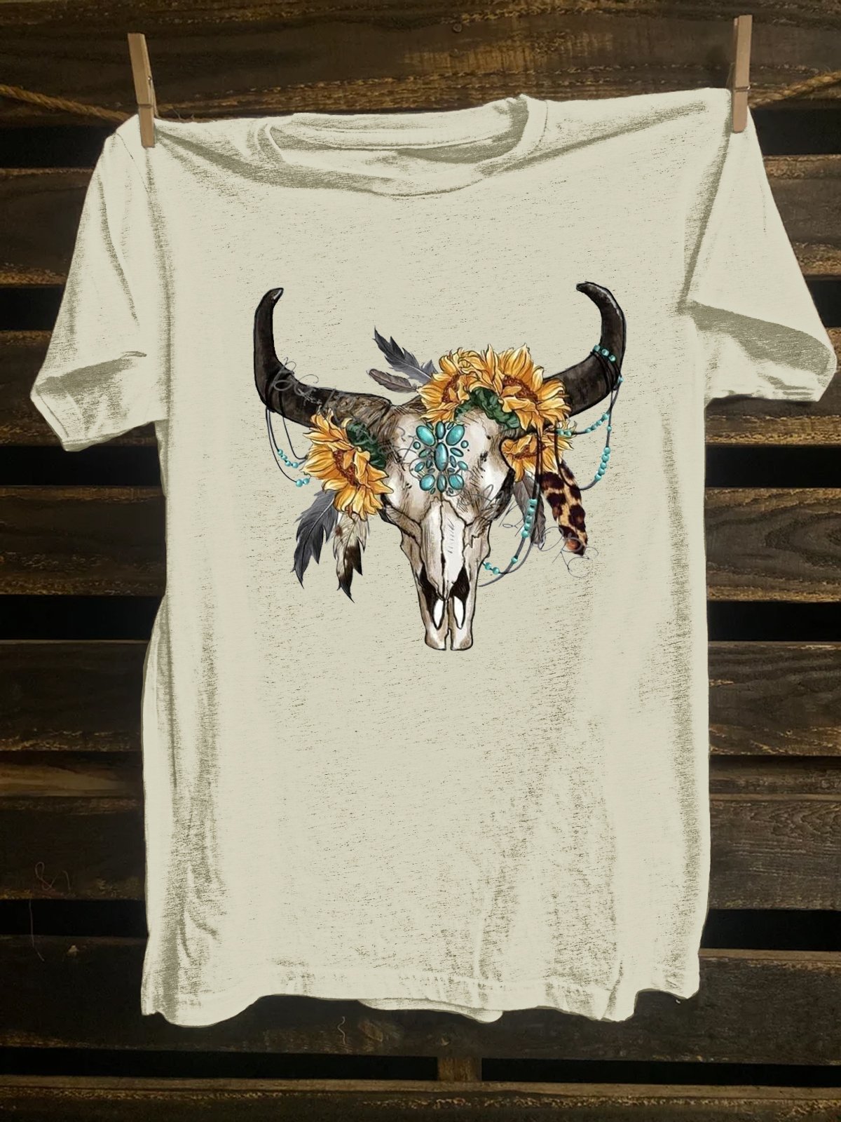 Cotton-Blend Crew Neck Western Style Cattle T-Shirt