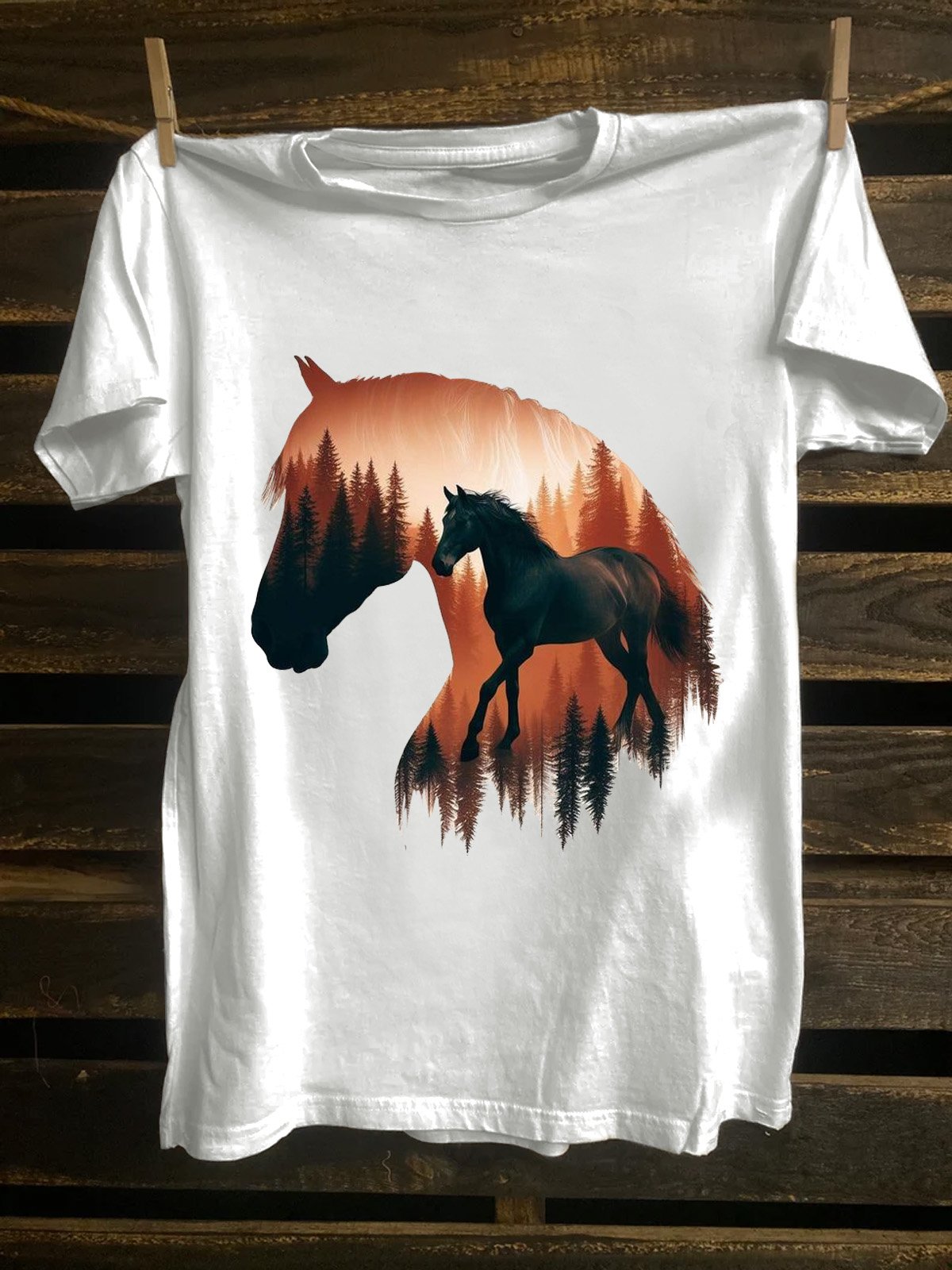 Western Style Loose Cotton-Blend Landscape Painting T-Shirt