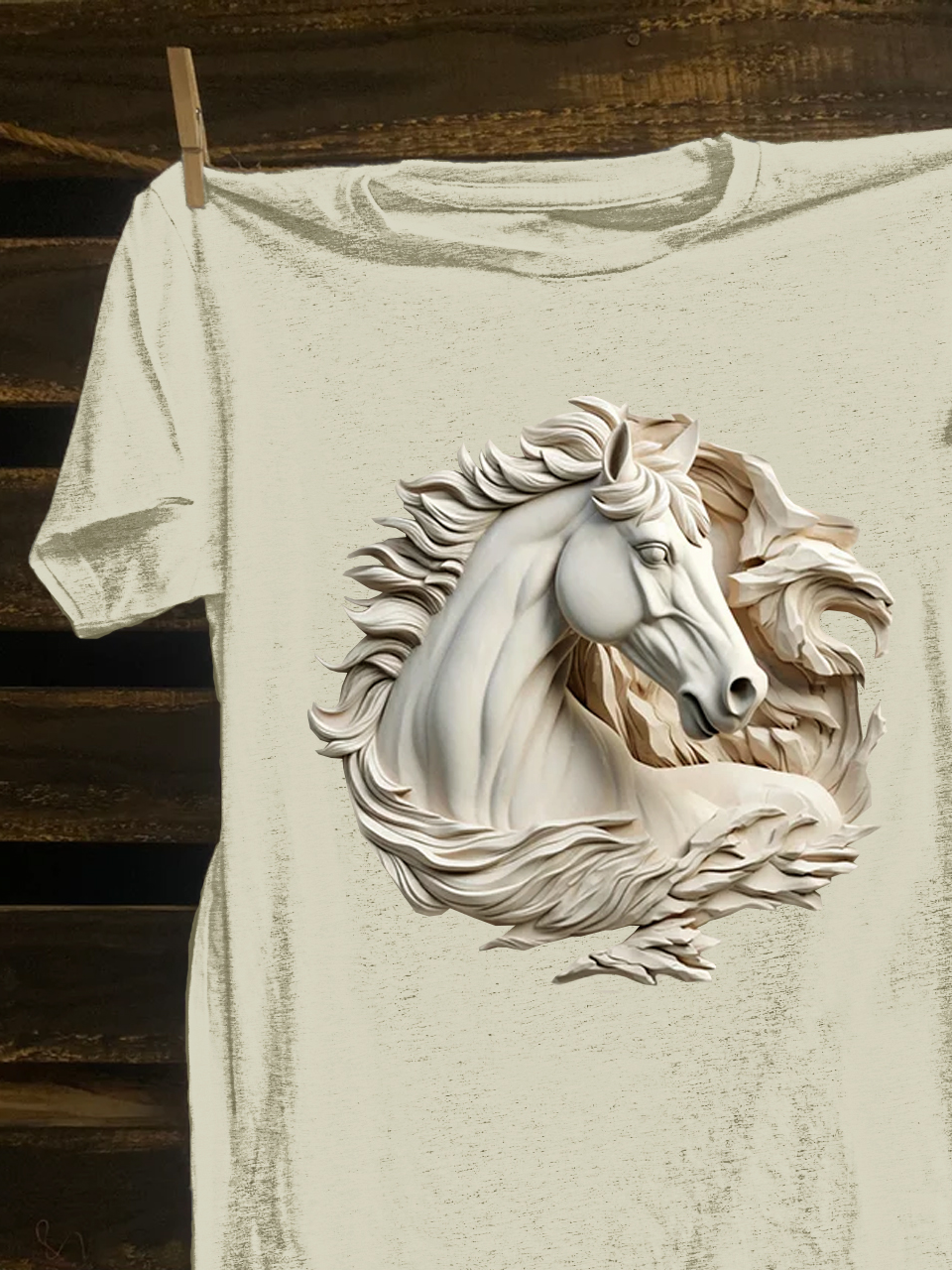 Cotton-Blend Western Style Crew Neck Horse T-Shirt