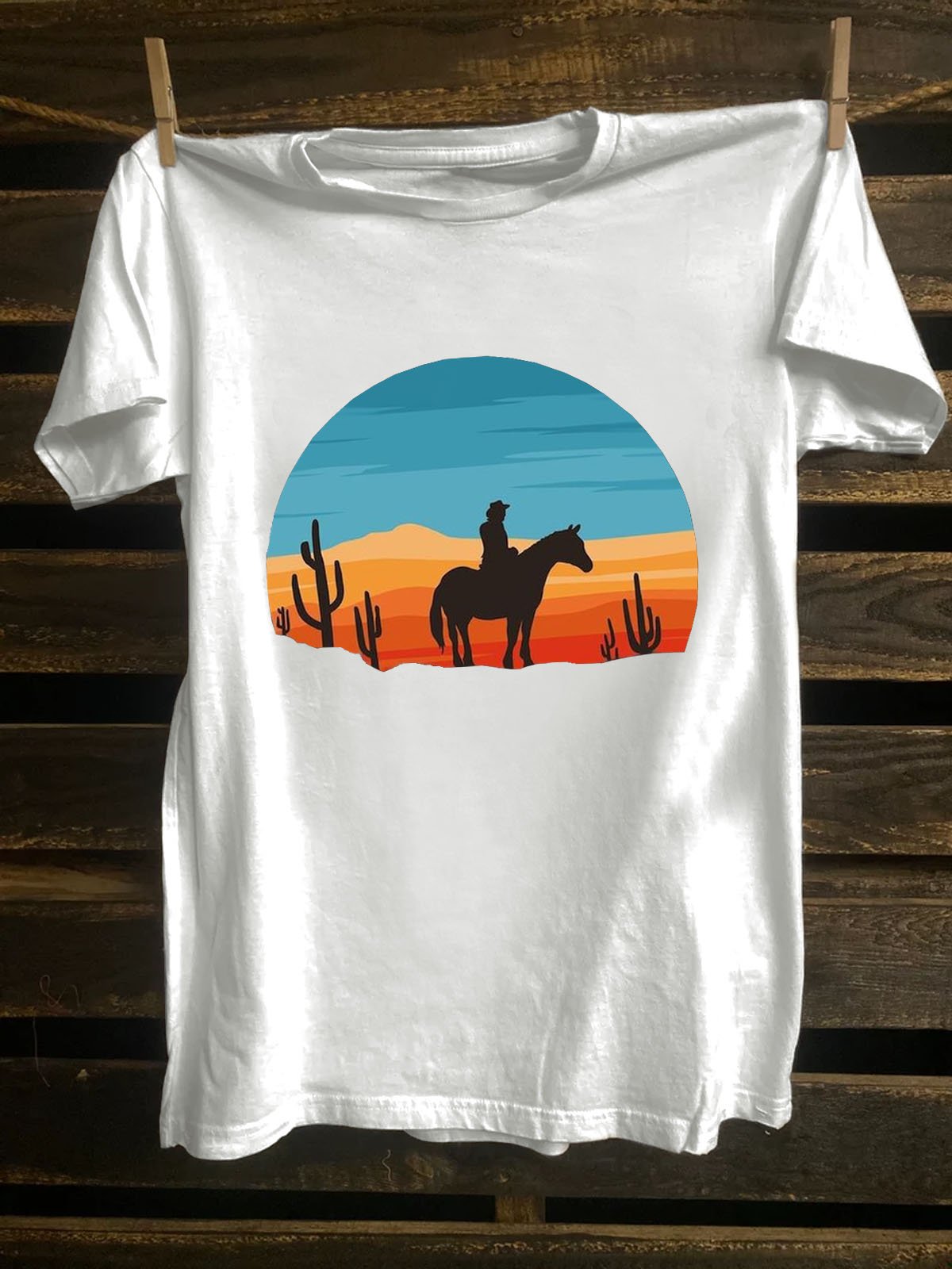 Scenery Crew Neck Cotton-Blend Western Style T-Shirt