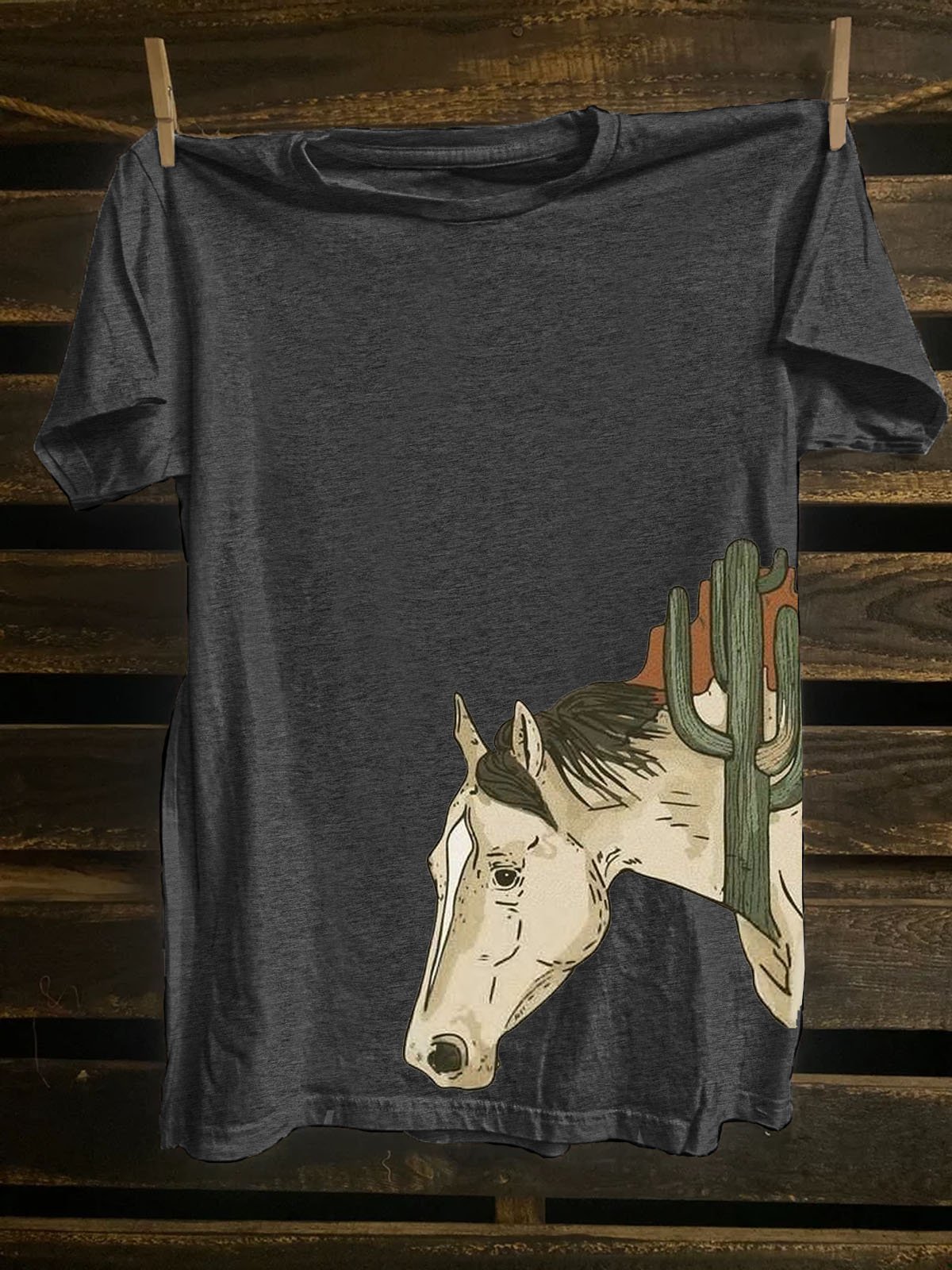 Cotton-Blend Loose Cactus Western Style T-Shirt