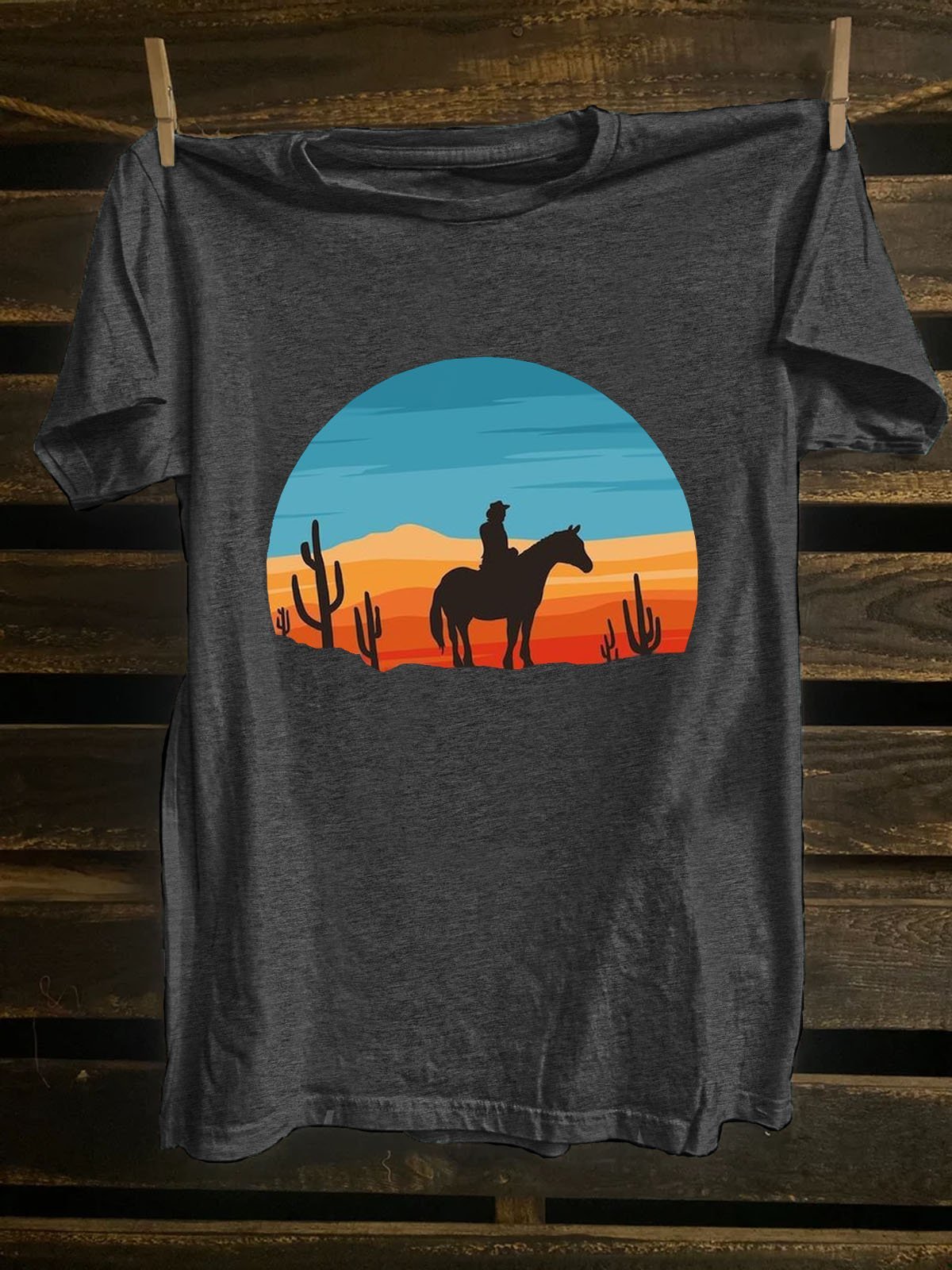 Scenery Crew Neck Cotton-Blend Western Style T-Shirt