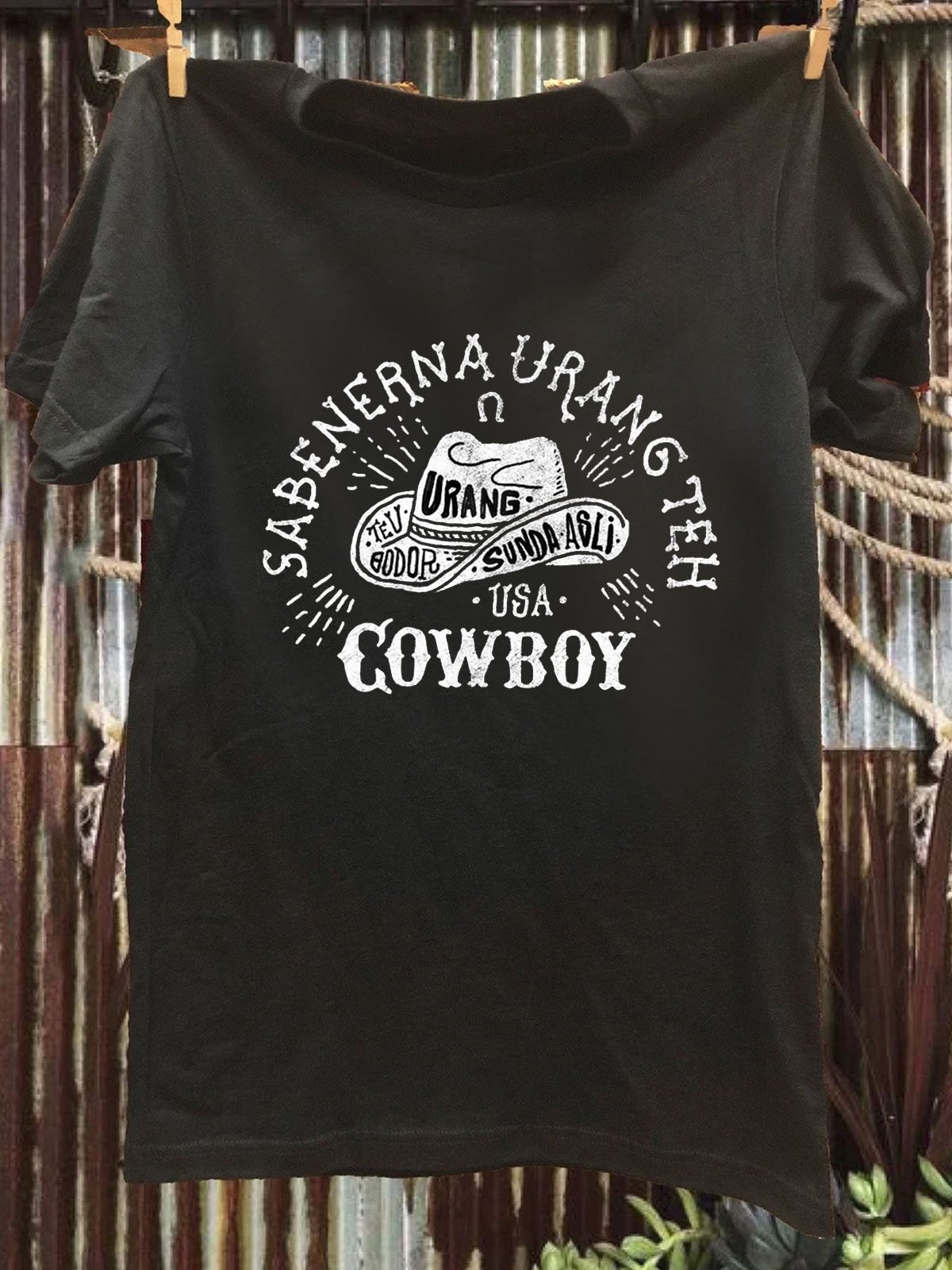 Crew Neck Loose Text Letters Western Style T-Shirt