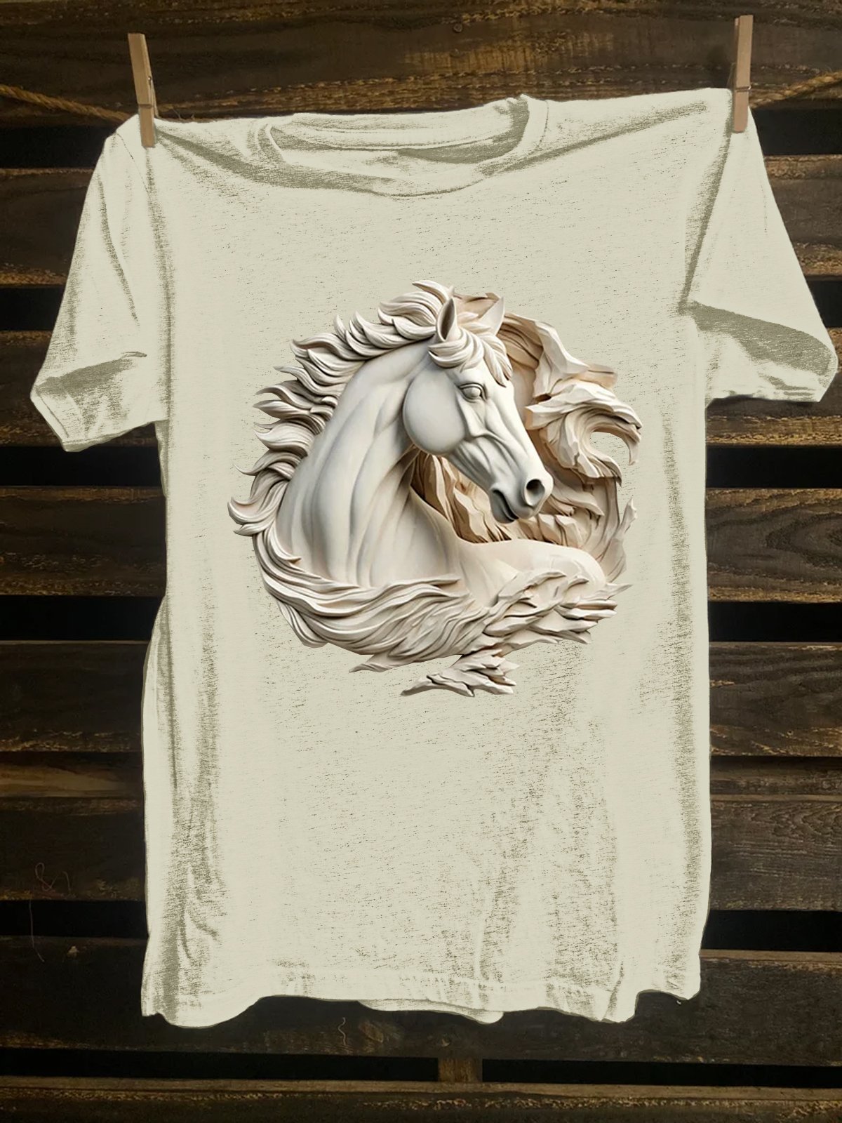 Cotton-Blend Western Style Crew Neck Horse T-Shirt