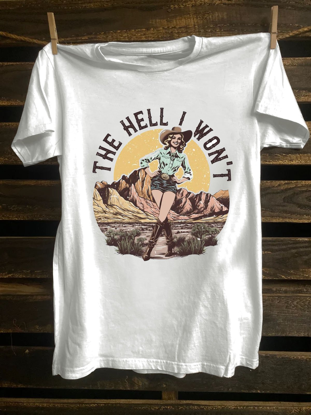 Crew Neck Loose Western Style Figure T-Shirt