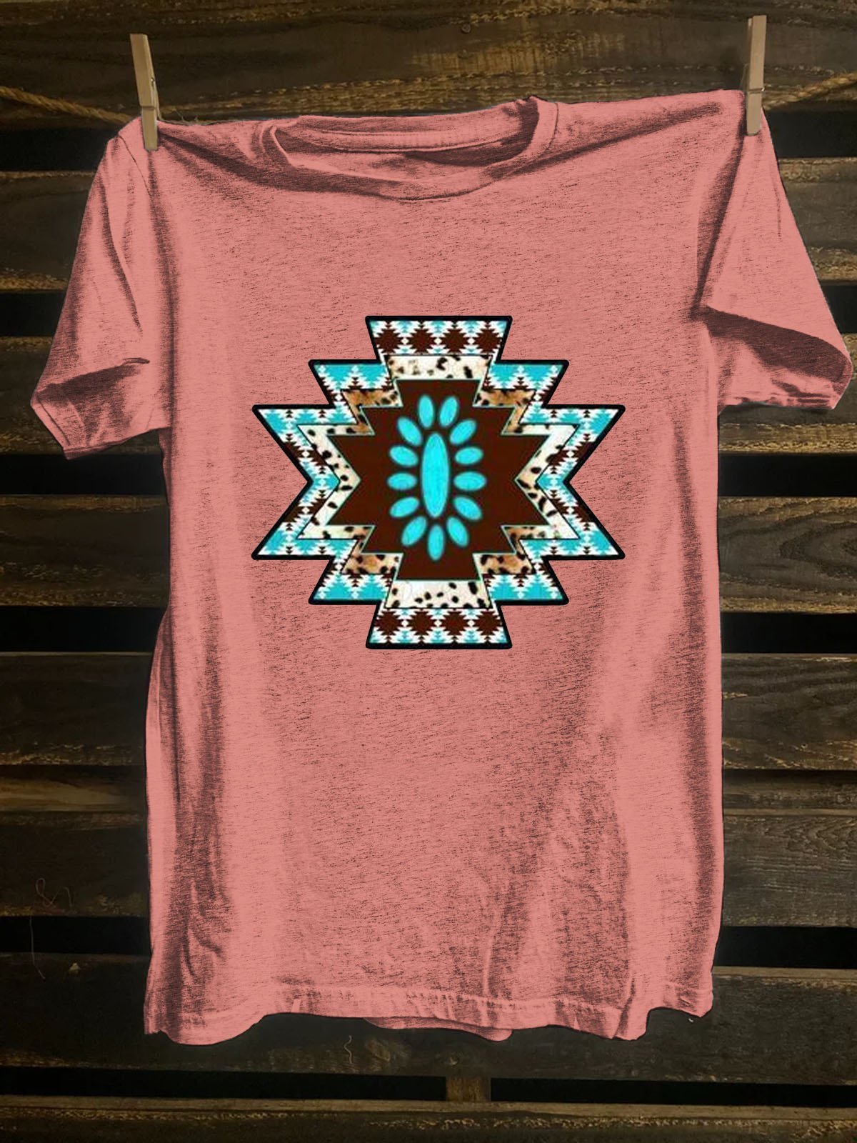 Crew Neck Western Style Ethnic Geometry T-Shirt