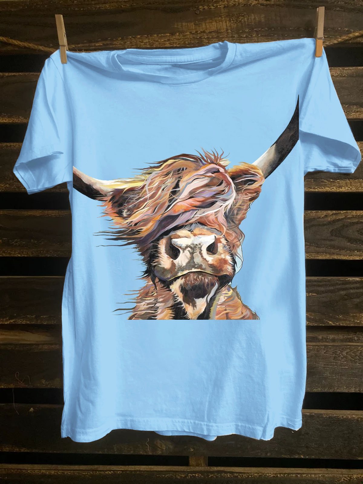 Western Style Crew Neck Cattle Printed T-Shirt