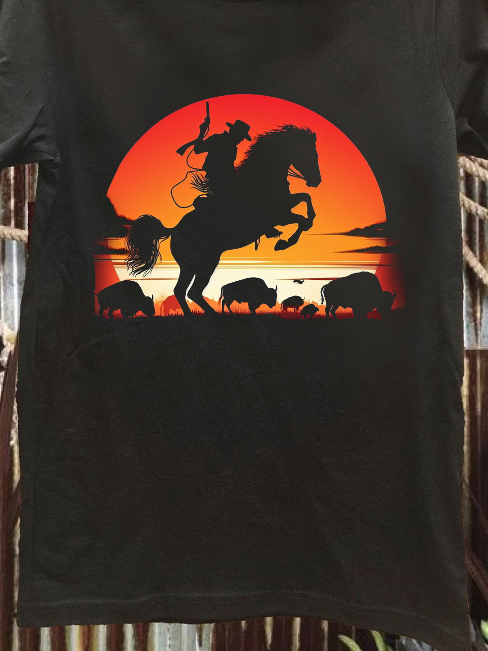 Cattle Crew Neck Cotton-Blend Western Style T-Shirt