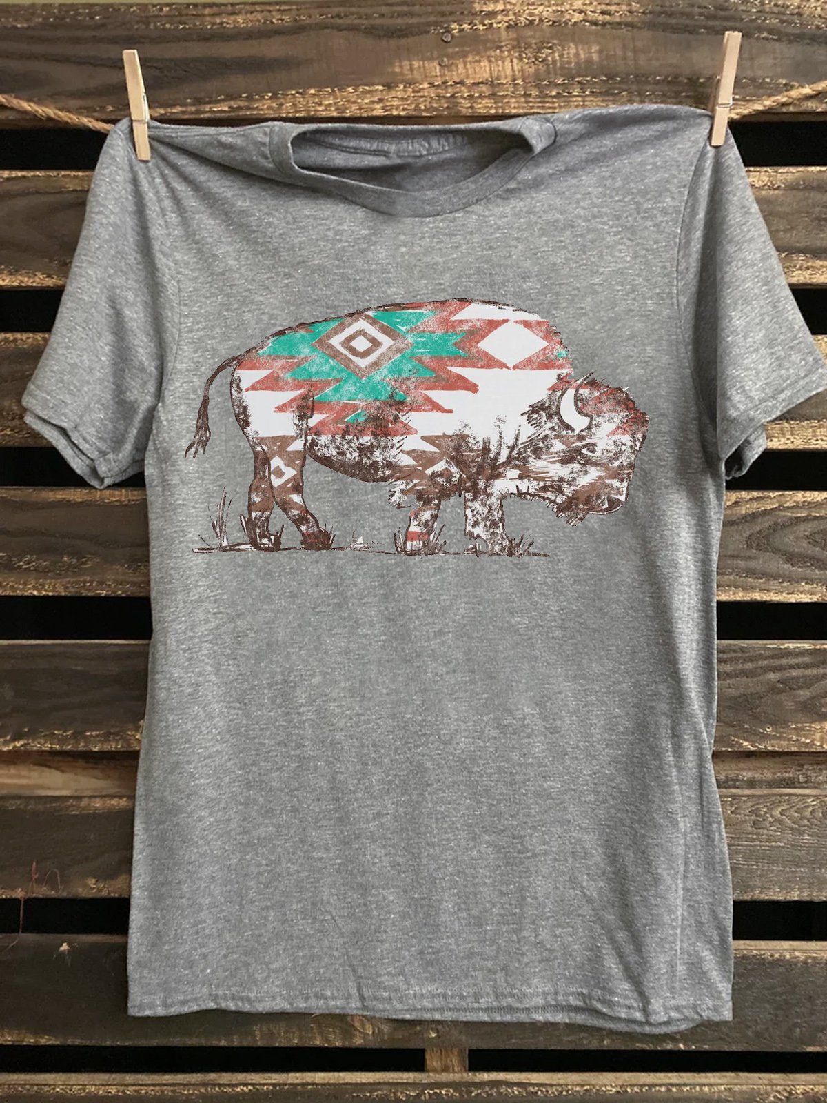 Cotton Western Style Buffalo  Loose T-Shirt