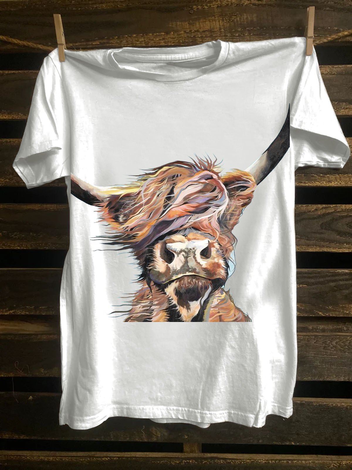 Western Style Crew Neck Cattle Printed T-Shirt