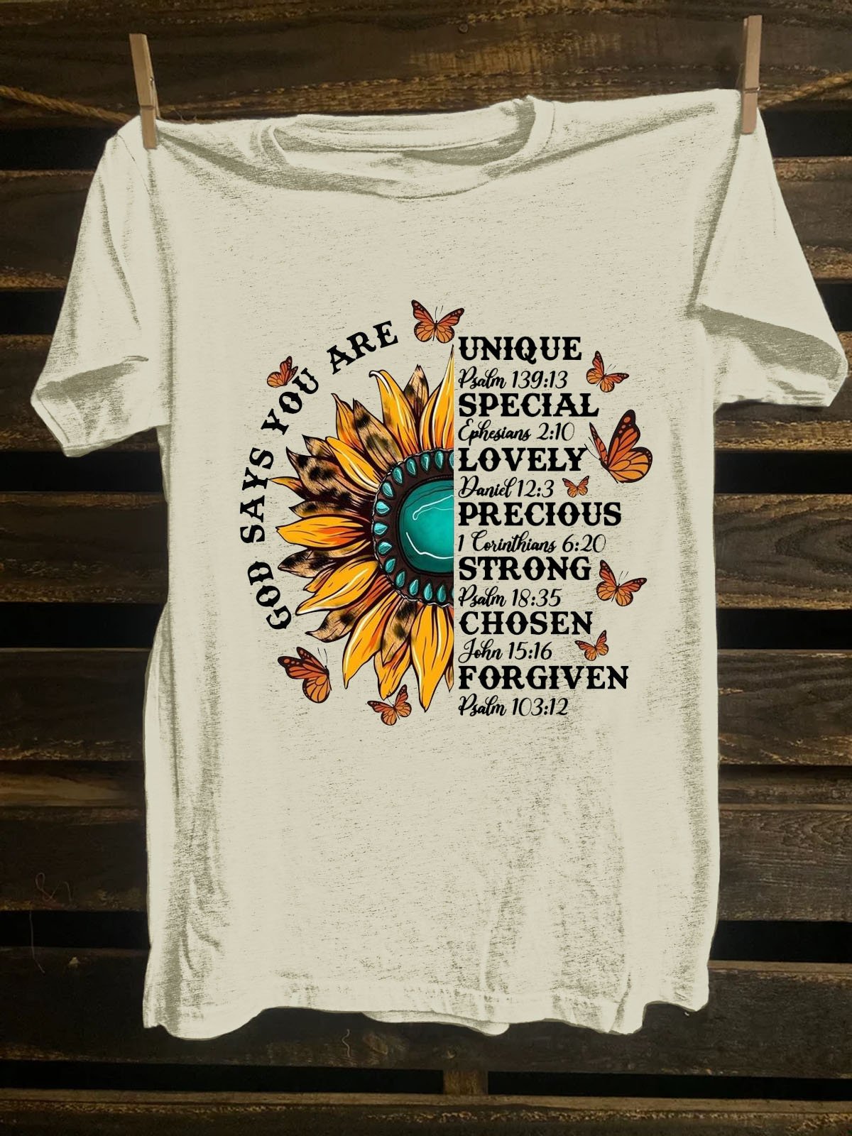 Crew Neck Sunflower Western Style Cotton-Blend T-Shirt