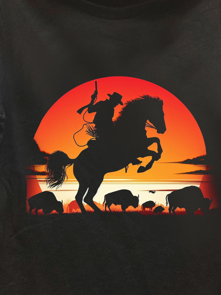 Cattle Crew Neck Cotton-Blend Western Style T-Shirt