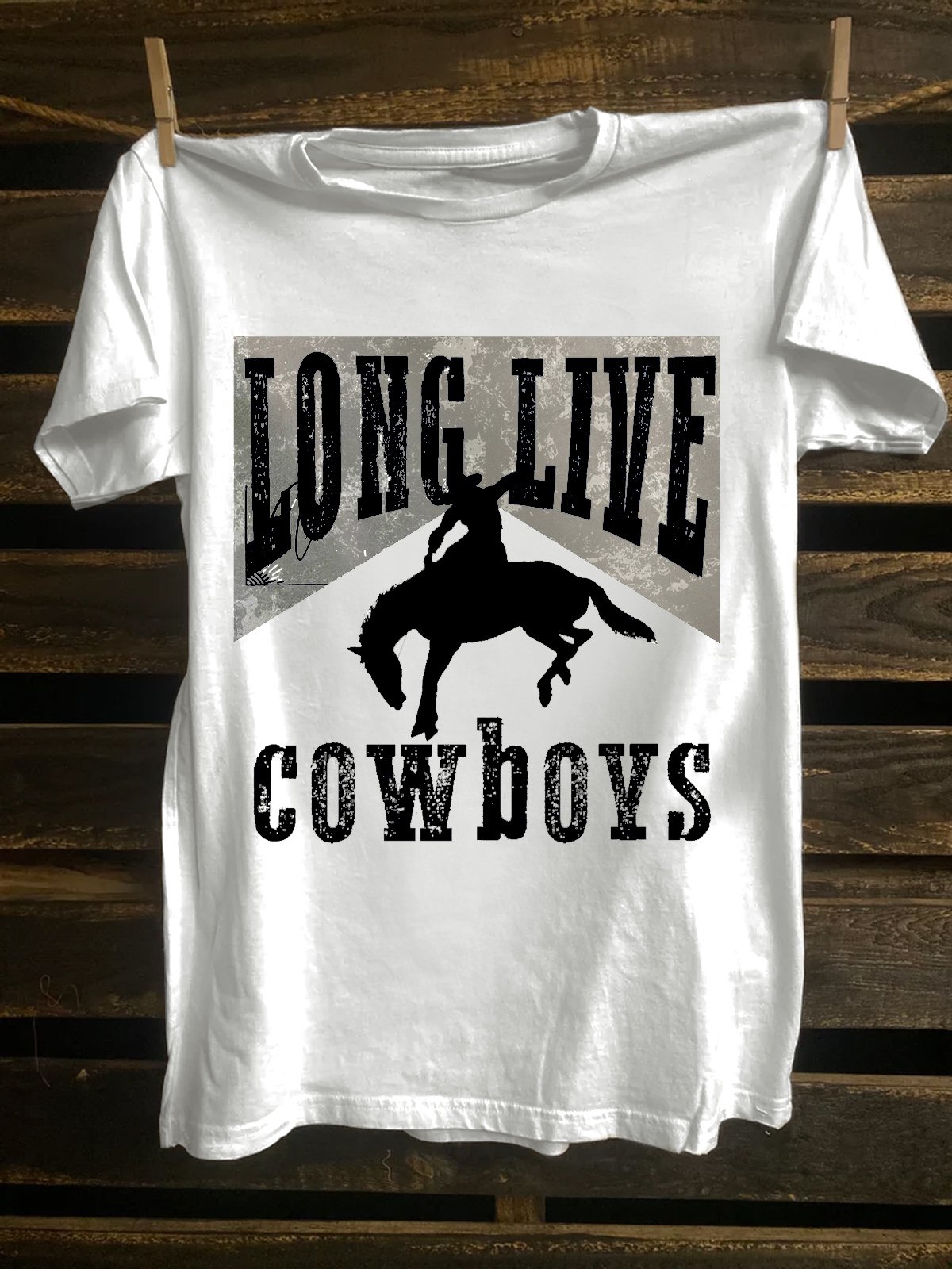 Crew Neck Western Style Long Live Cowboys T-Shirt