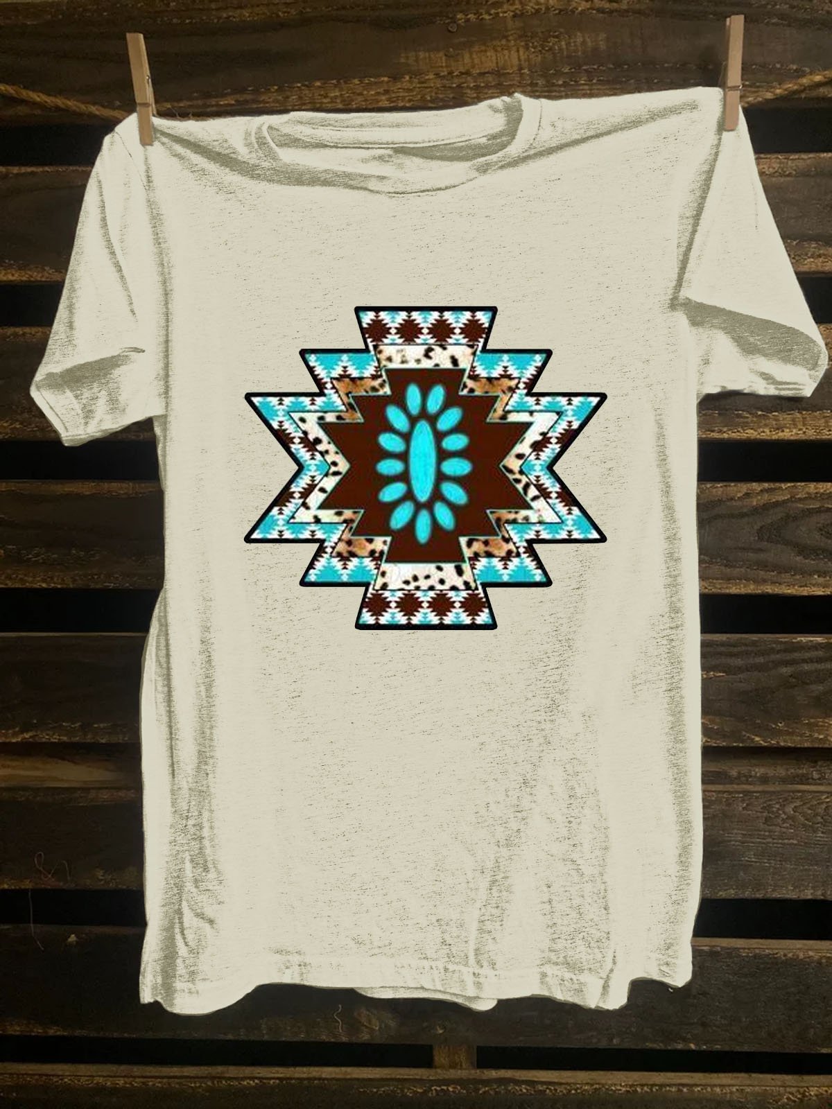 Crew Neck Western Style Ethnic Geometry T-Shirt