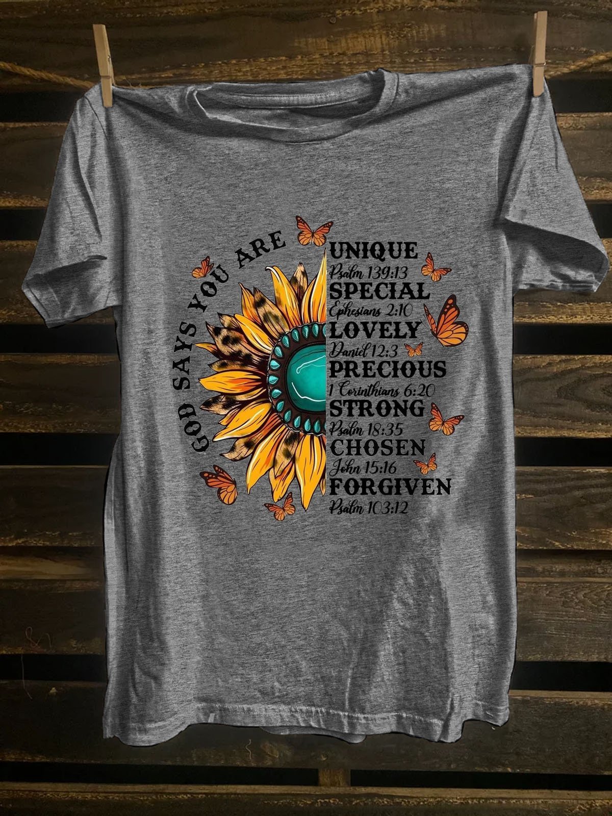 Crew Neck Sunflower Western Style Cotton-Blend T-Shirt