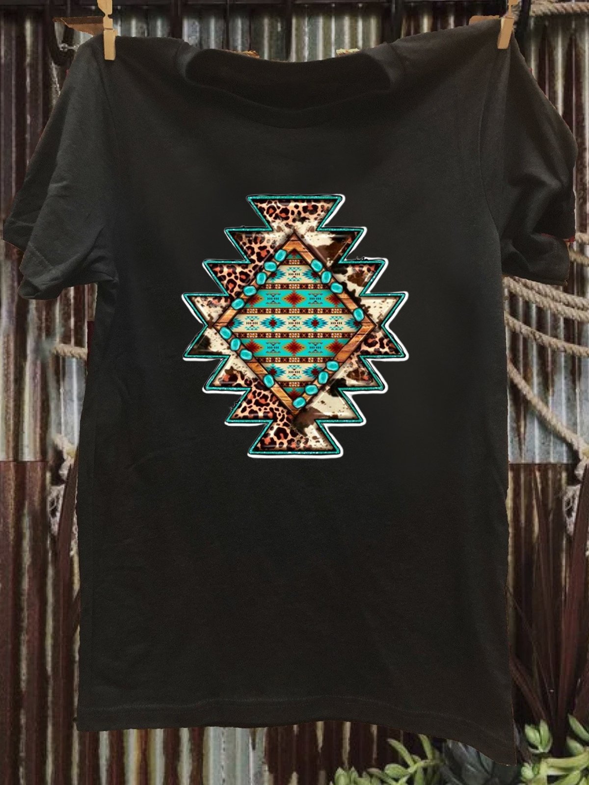 Loose Western Style Cotton-Blend Random Print T-Shirt