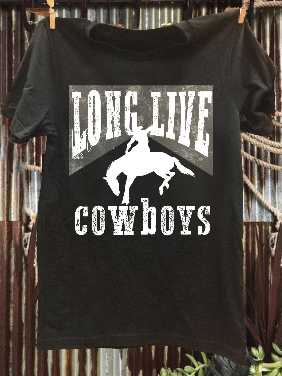 Crew Neck Western Style Long Live Cowboys T-Shirt