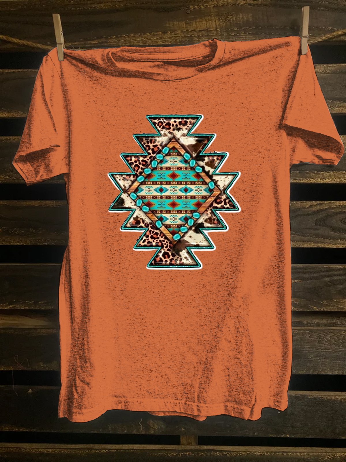 Loose Western Style Cotton-Blend Random Print T-Shirt