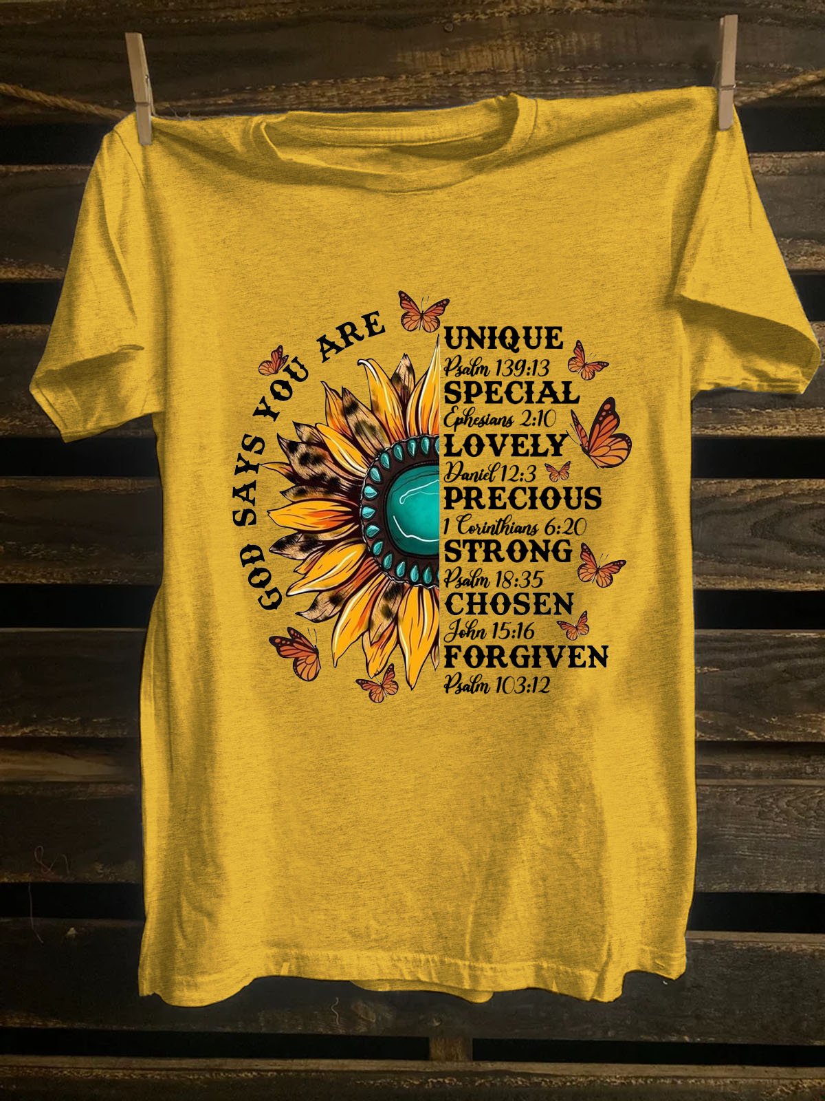 Crew Neck Sunflower Western Style Cotton-Blend T-Shirt