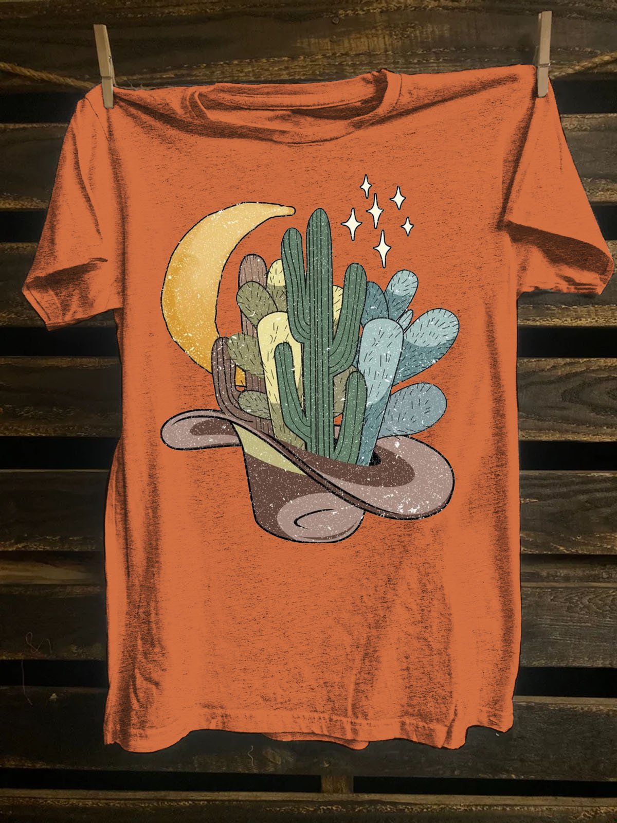 Cactus Printed Western Style T-Shirt