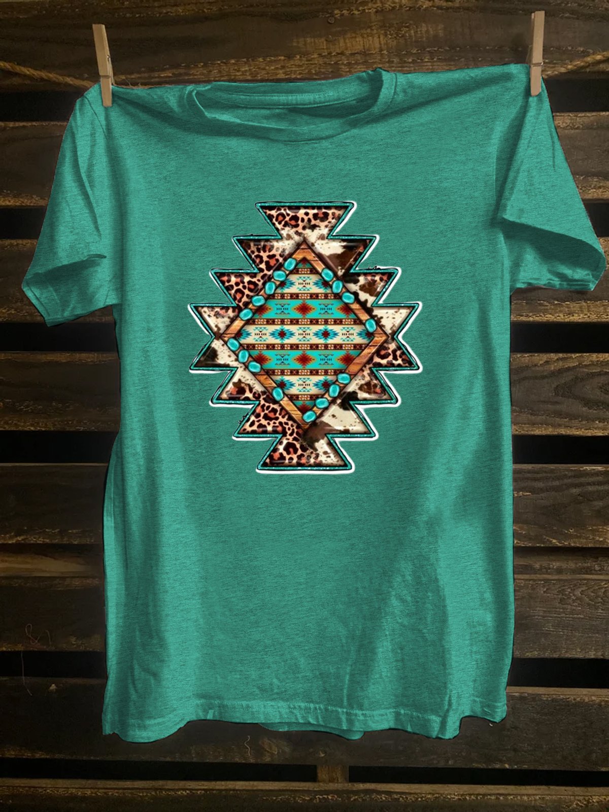 Loose Western Style Cotton-Blend Random Print T-Shirt