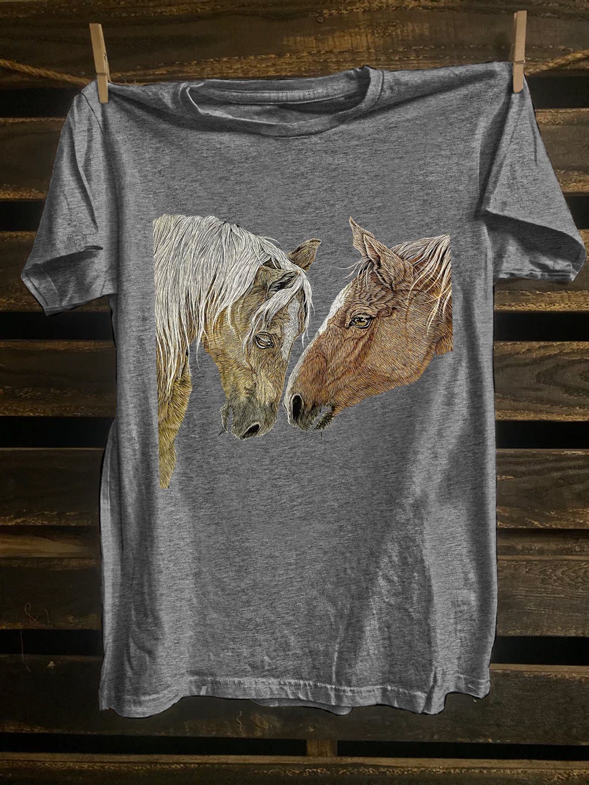 Horse Cotton-Blend Western Style Crew Neck T-Shirt