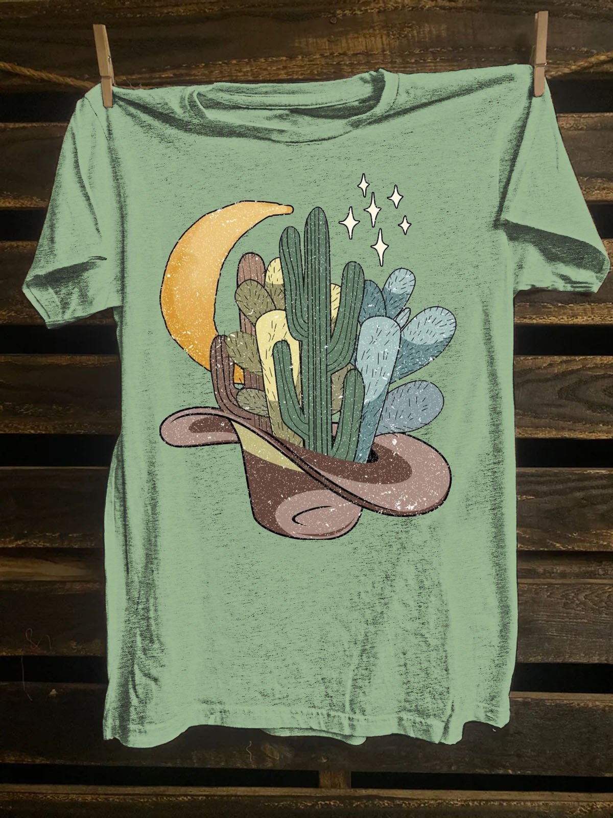 Cactus Printed Western Style T-Shirt