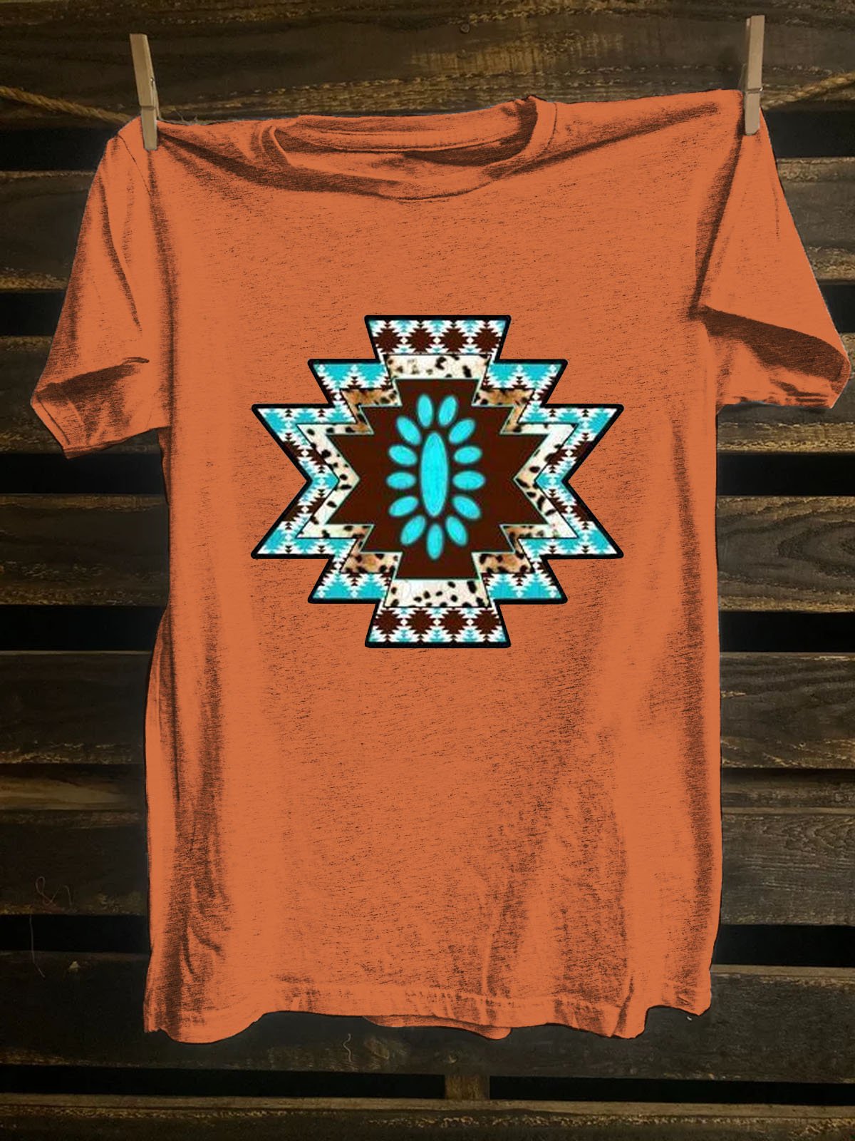 Crew Neck Western Style Ethnic Geometry T-Shirt