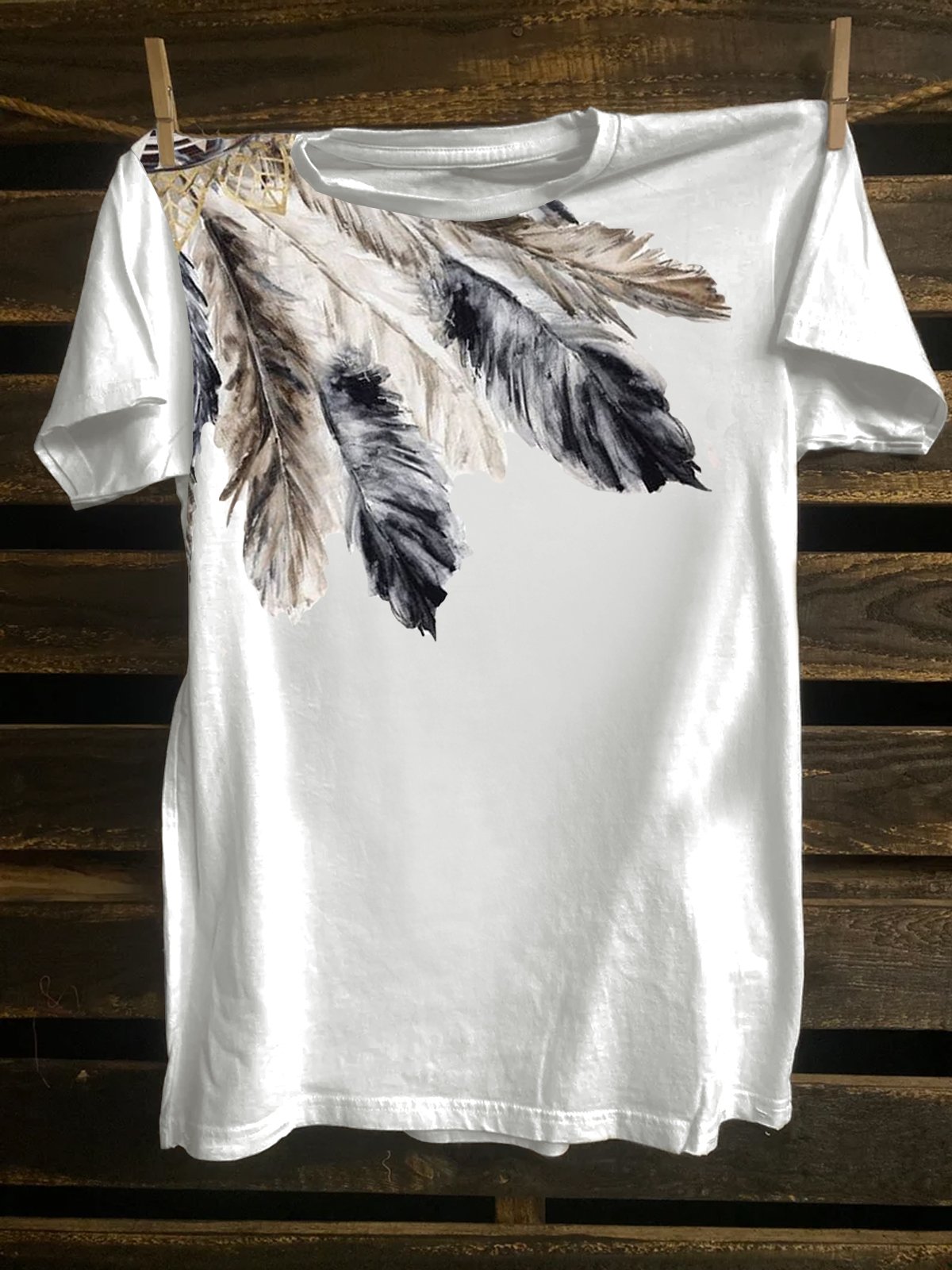 Loose Cotton-Blend Crew Neck Western Style T-Shirt