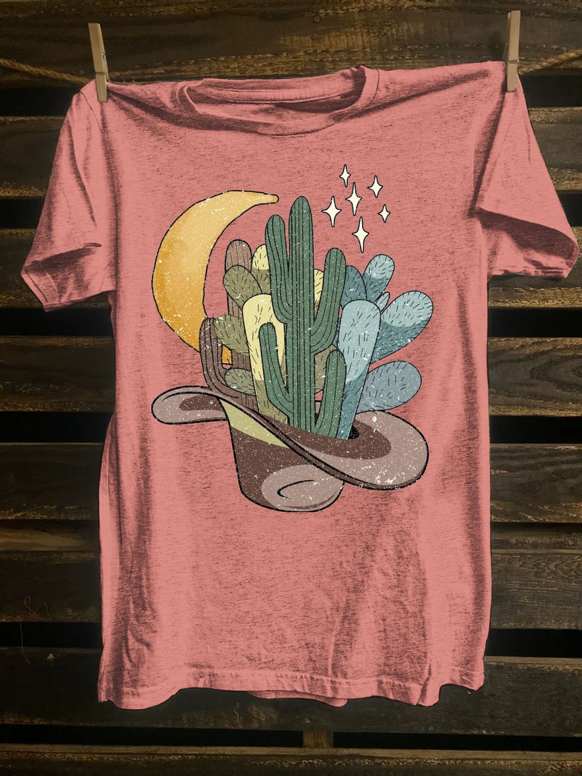 Cactus Printed Western Style T-Shirt