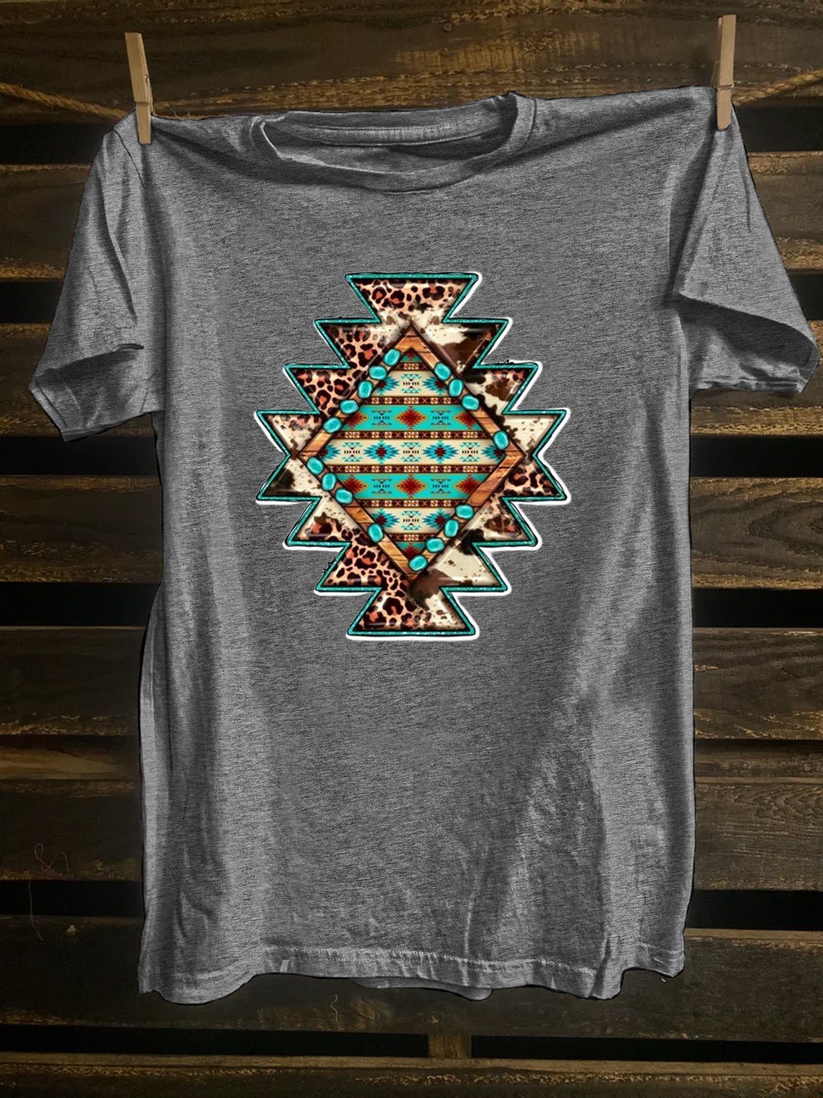 Loose Western Style Cotton-Blend Random Print T-Shirt