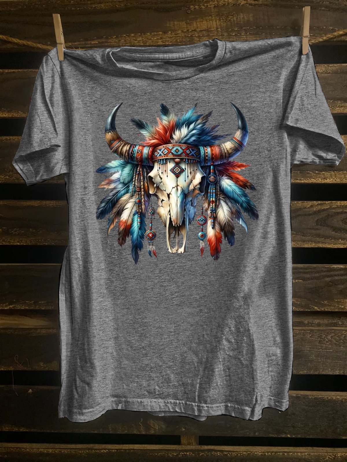 Western Style Crew Neck Cattle Loose T-Shirt