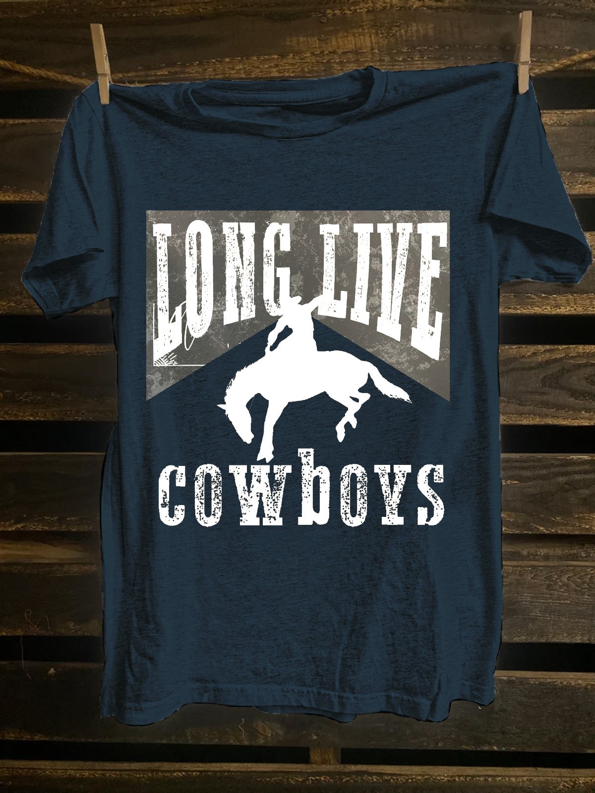 Crew Neck Western Style Long Live Cowboys T-Shirt