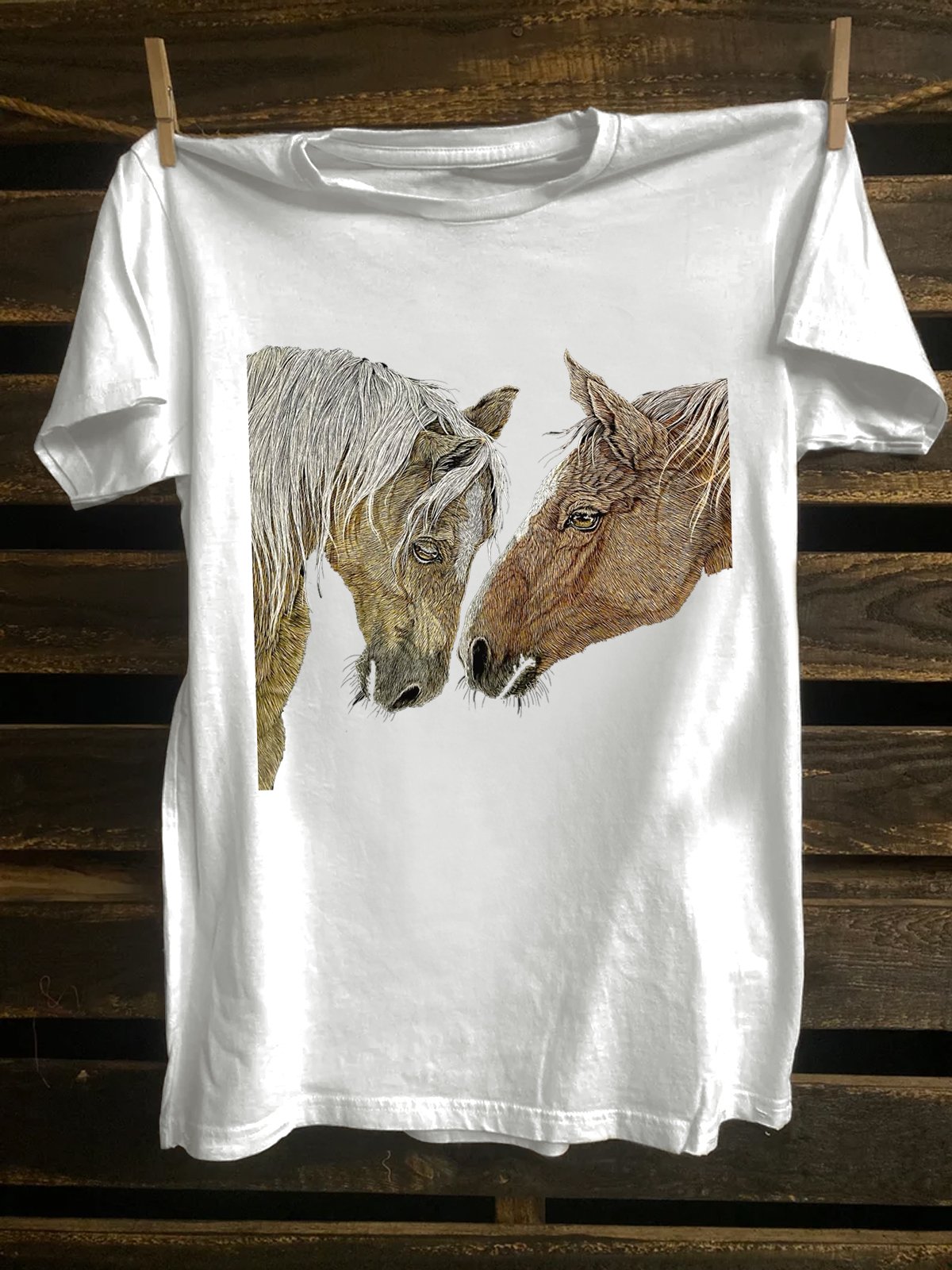 Horse Cotton-Blend Western Style Crew Neck T-Shirt