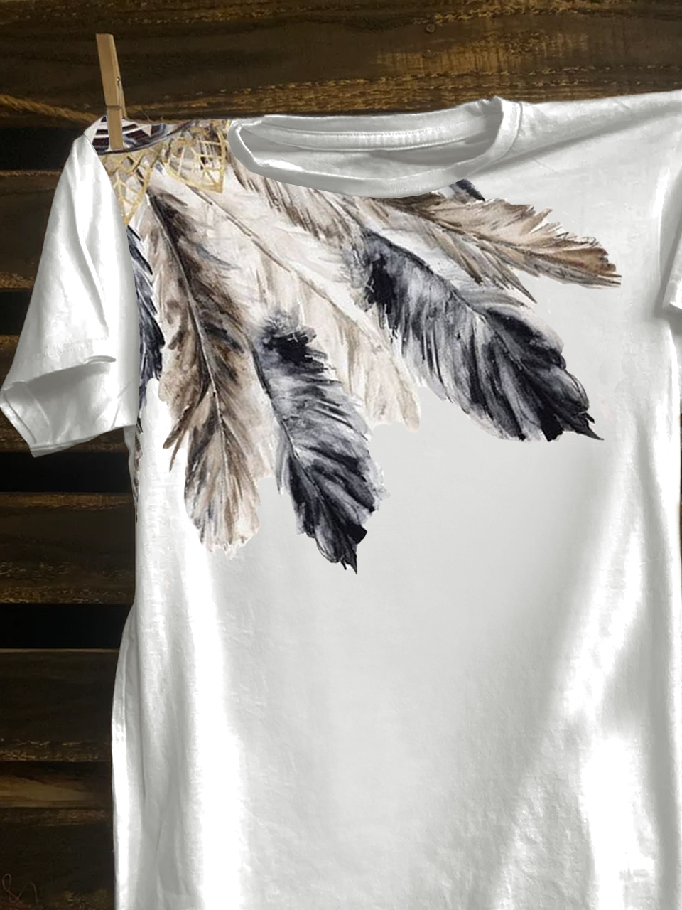 Loose Cotton-Blend Crew Neck Western Style T-Shirt