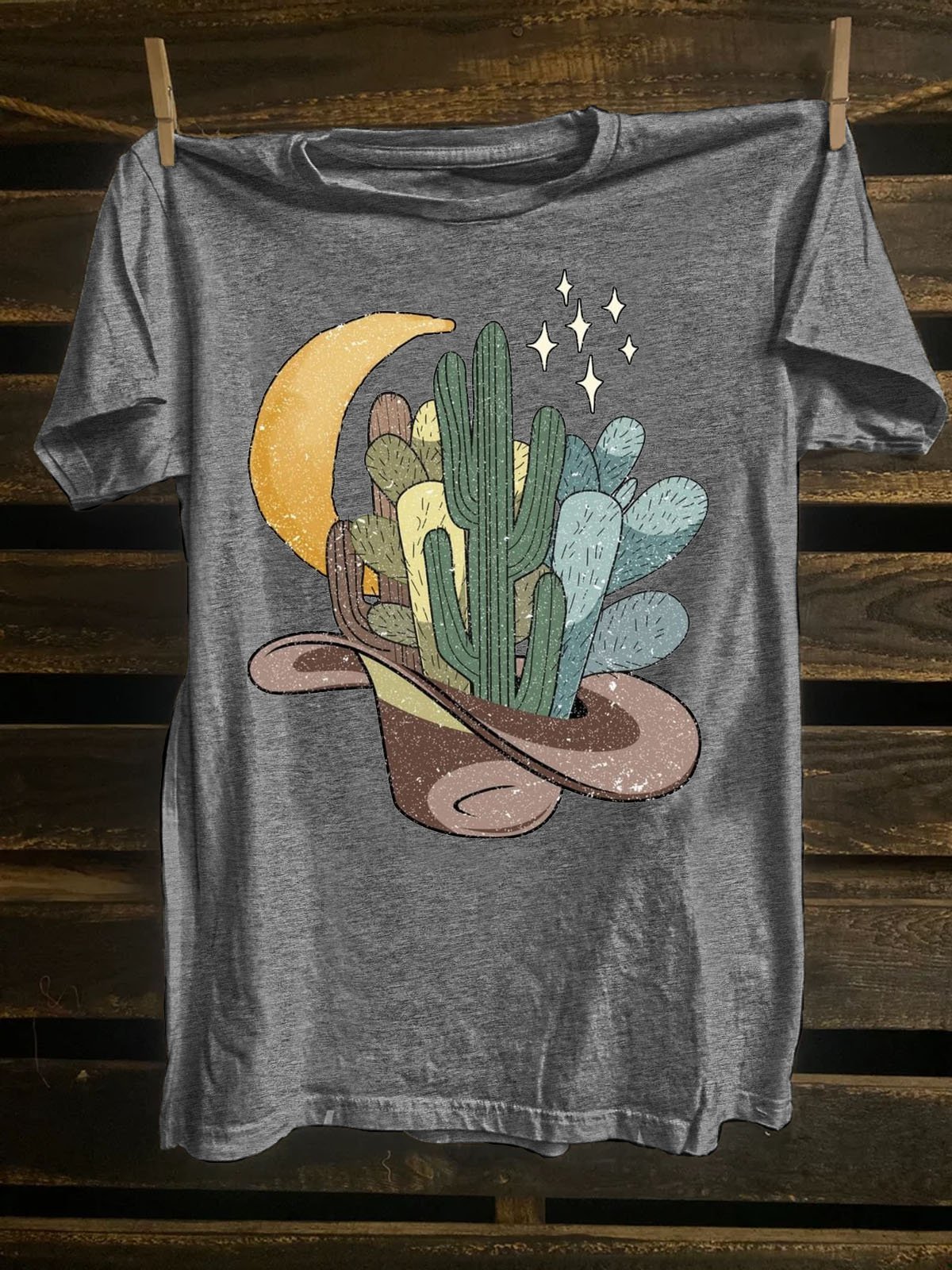 Cactus Printed Western Style T-Shirt