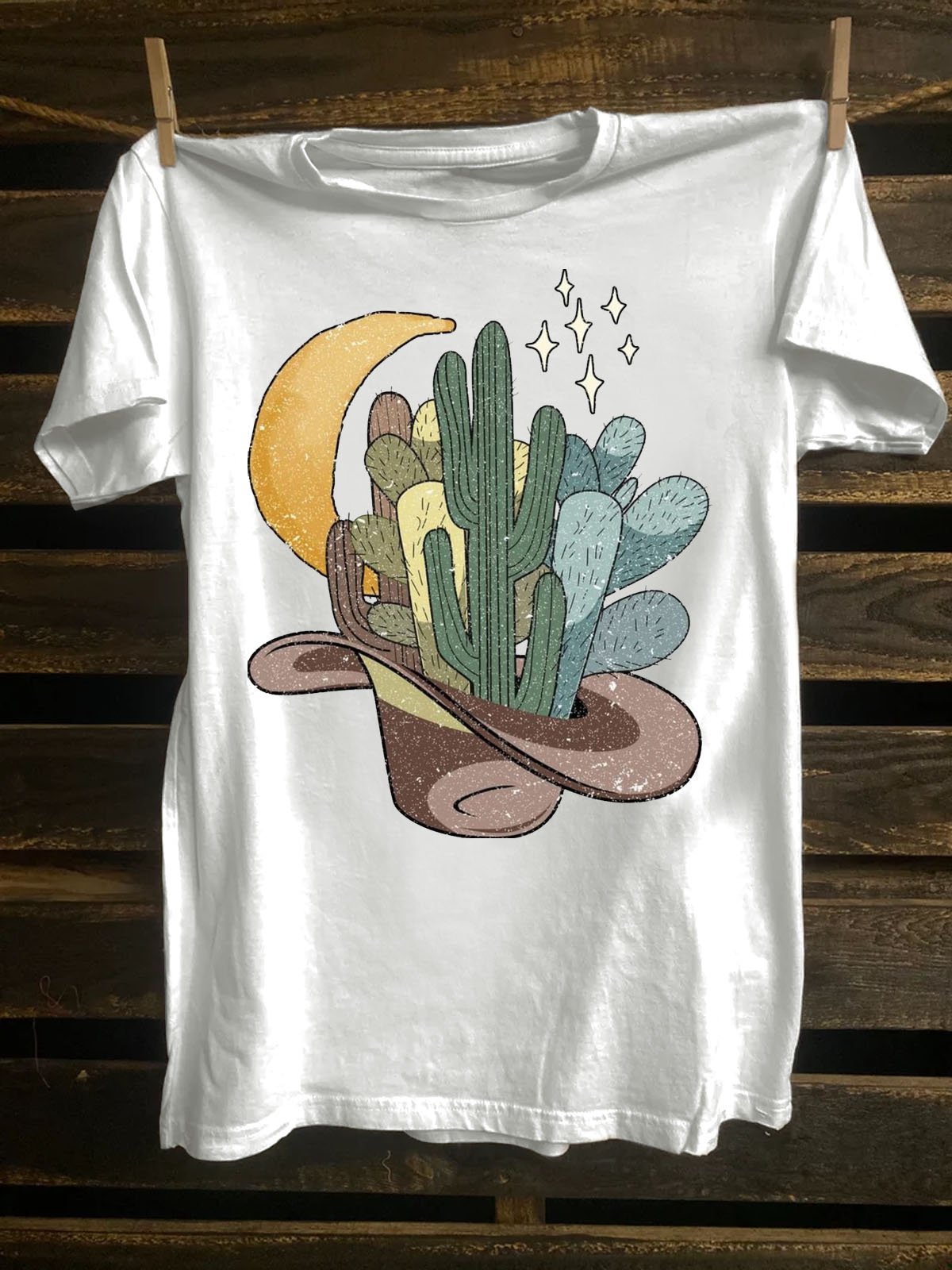 Cactus Printed Western Style T-Shirt