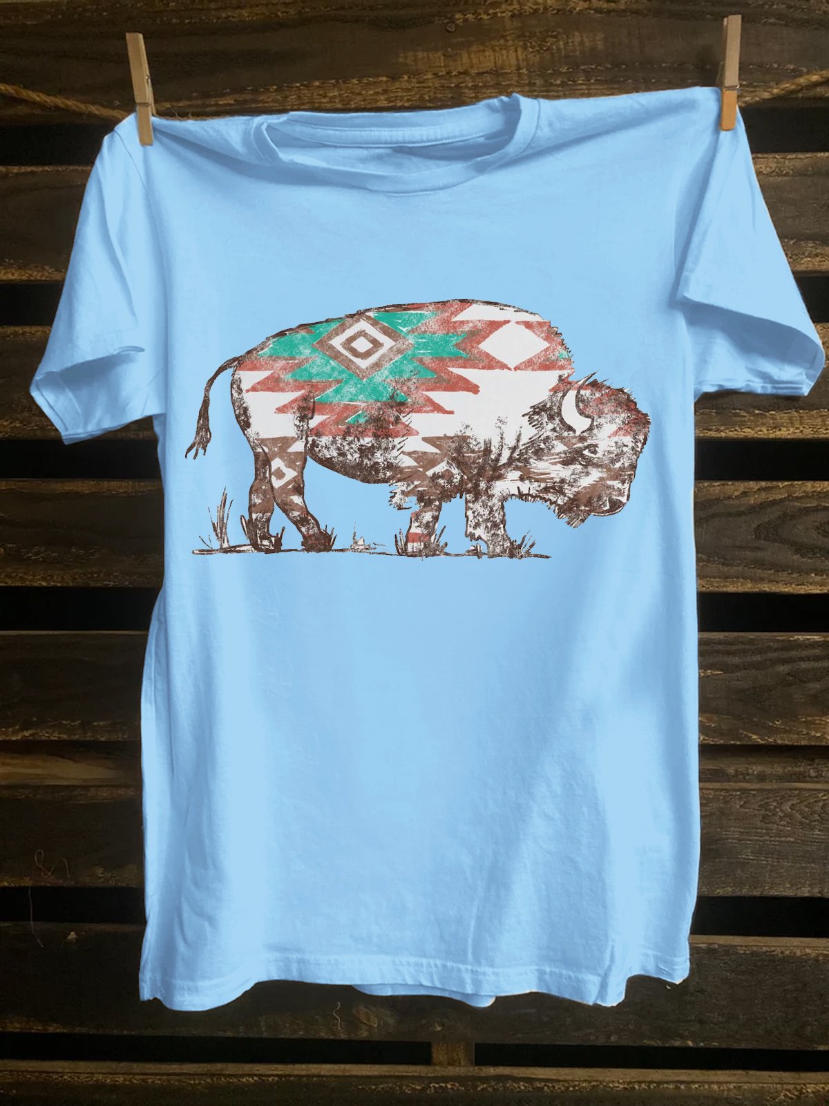 Cotton Western Style Buffalo  Loose T-Shirt