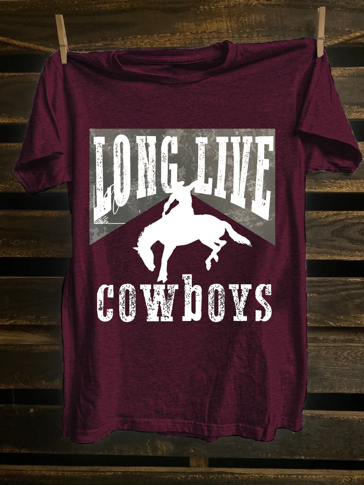 Crew Neck Western Style Long Live Cowboys T-Shirt