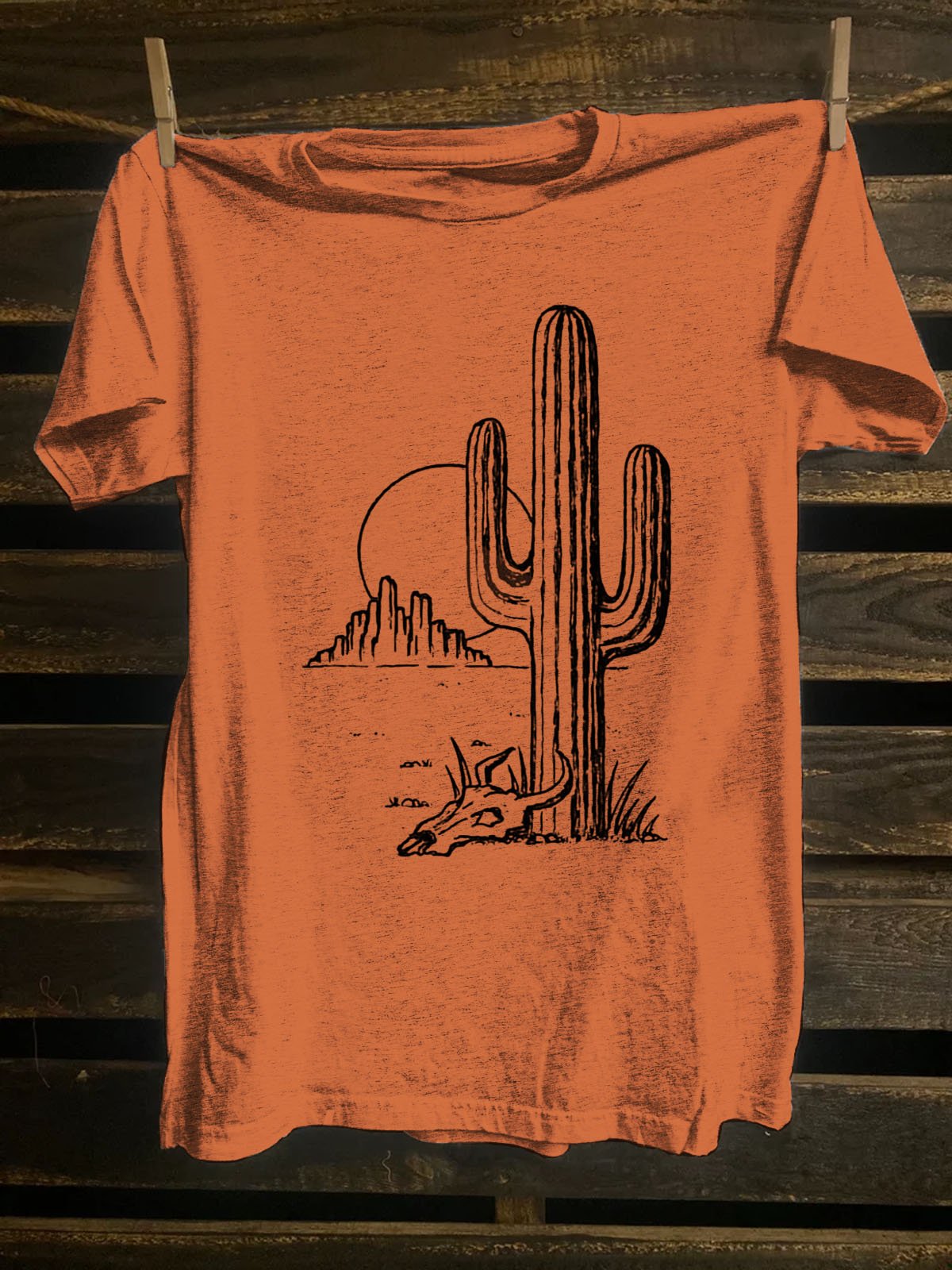 Cactus Western Style Crew Neck Cotton-Blend T-Shirt