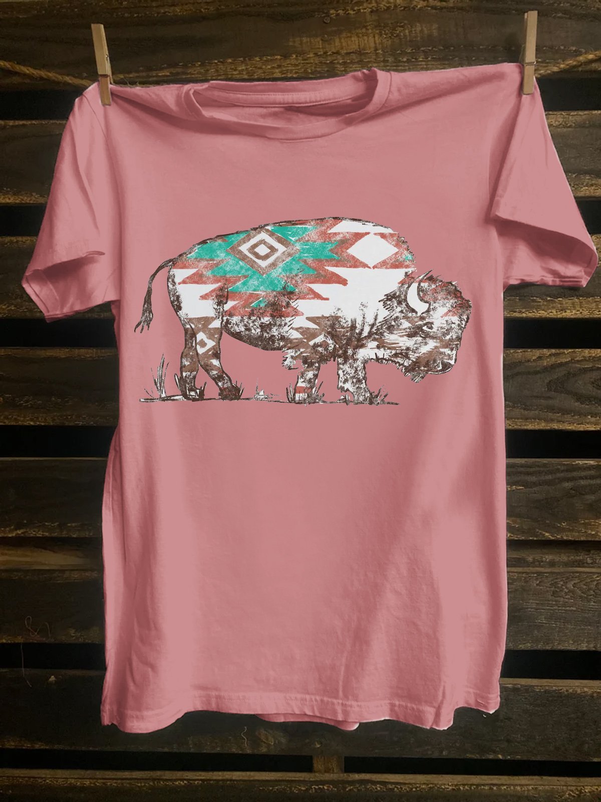 Cotton Western Style Buffalo  Loose T-Shirt