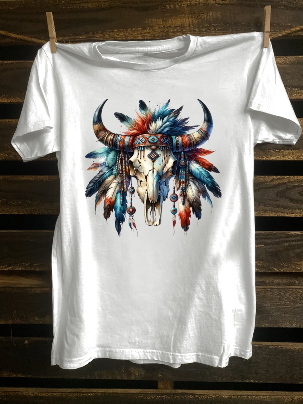 Western Style Crew Neck Cattle Loose T-Shirt