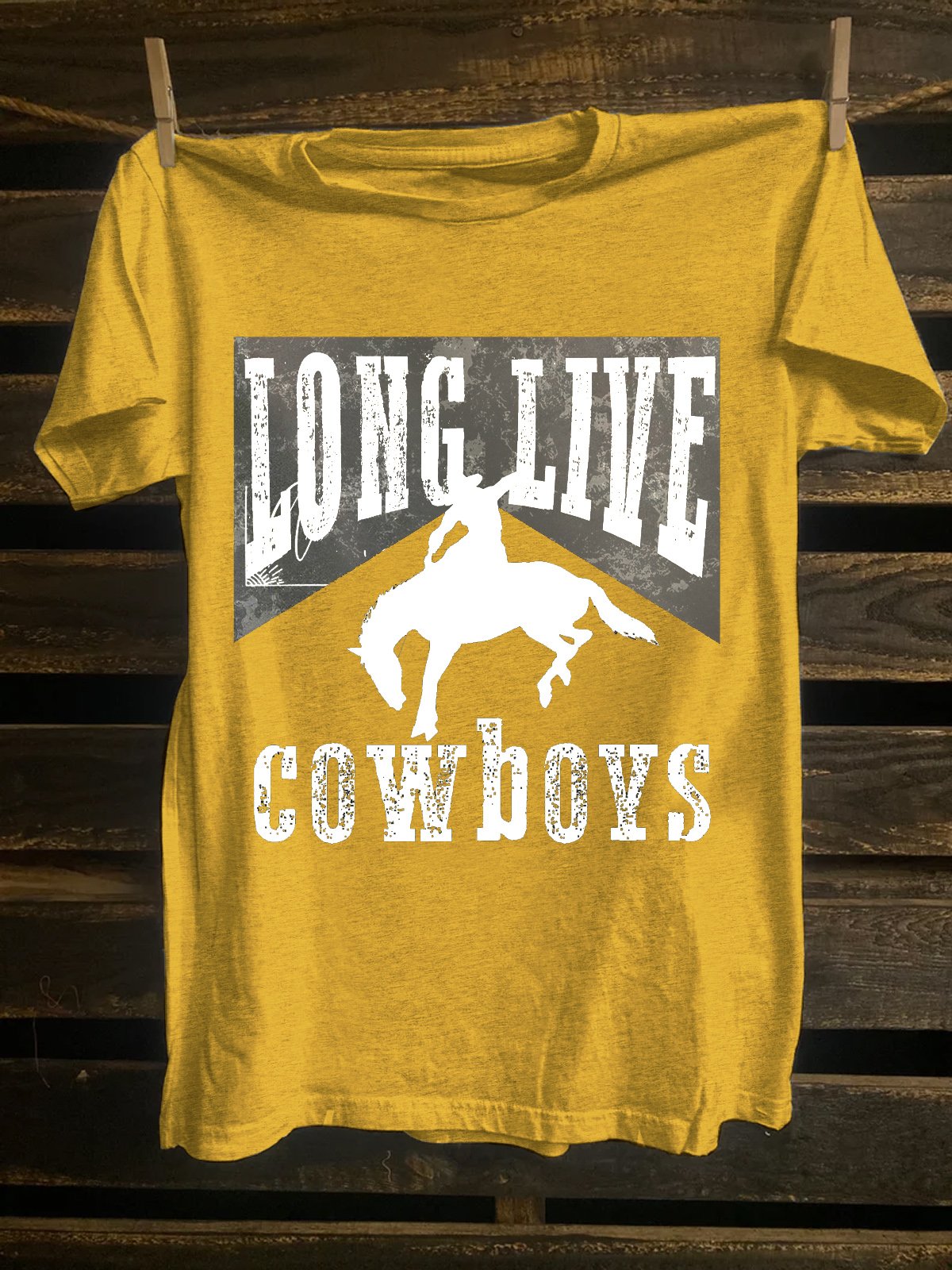 Crew Neck Western Style Long Live Cowboys T-Shirt