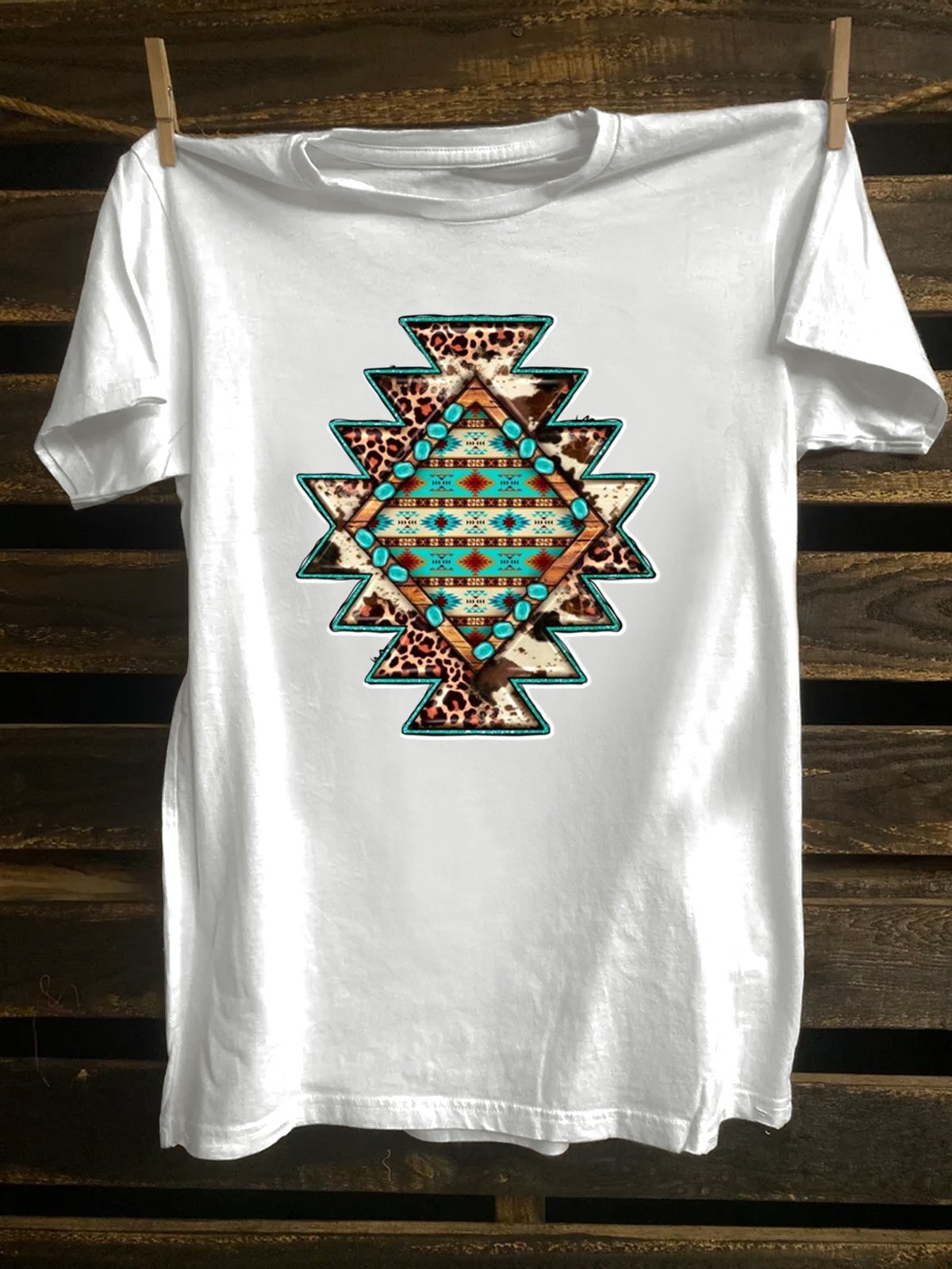 Loose Western Style Cotton-Blend Random Print T-Shirt