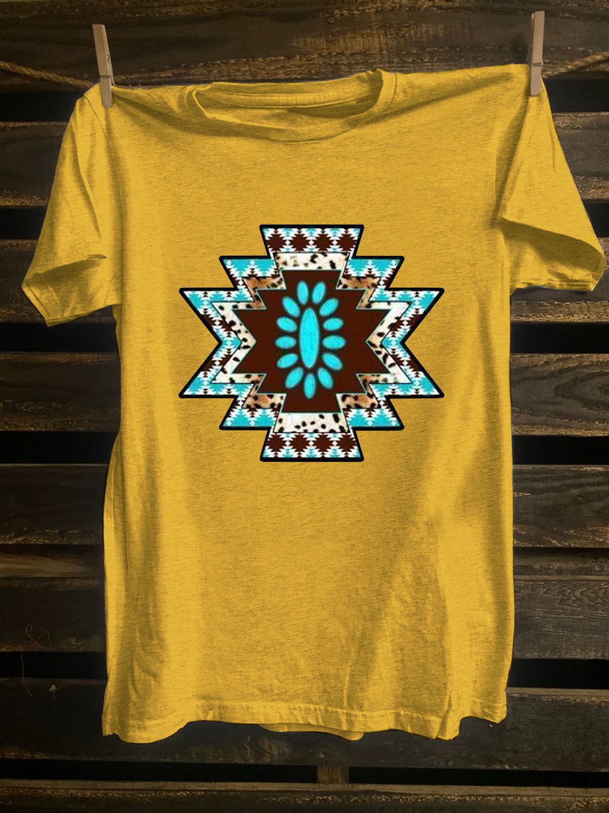 Crew Neck Western Style Ethnic Geometry T-Shirt