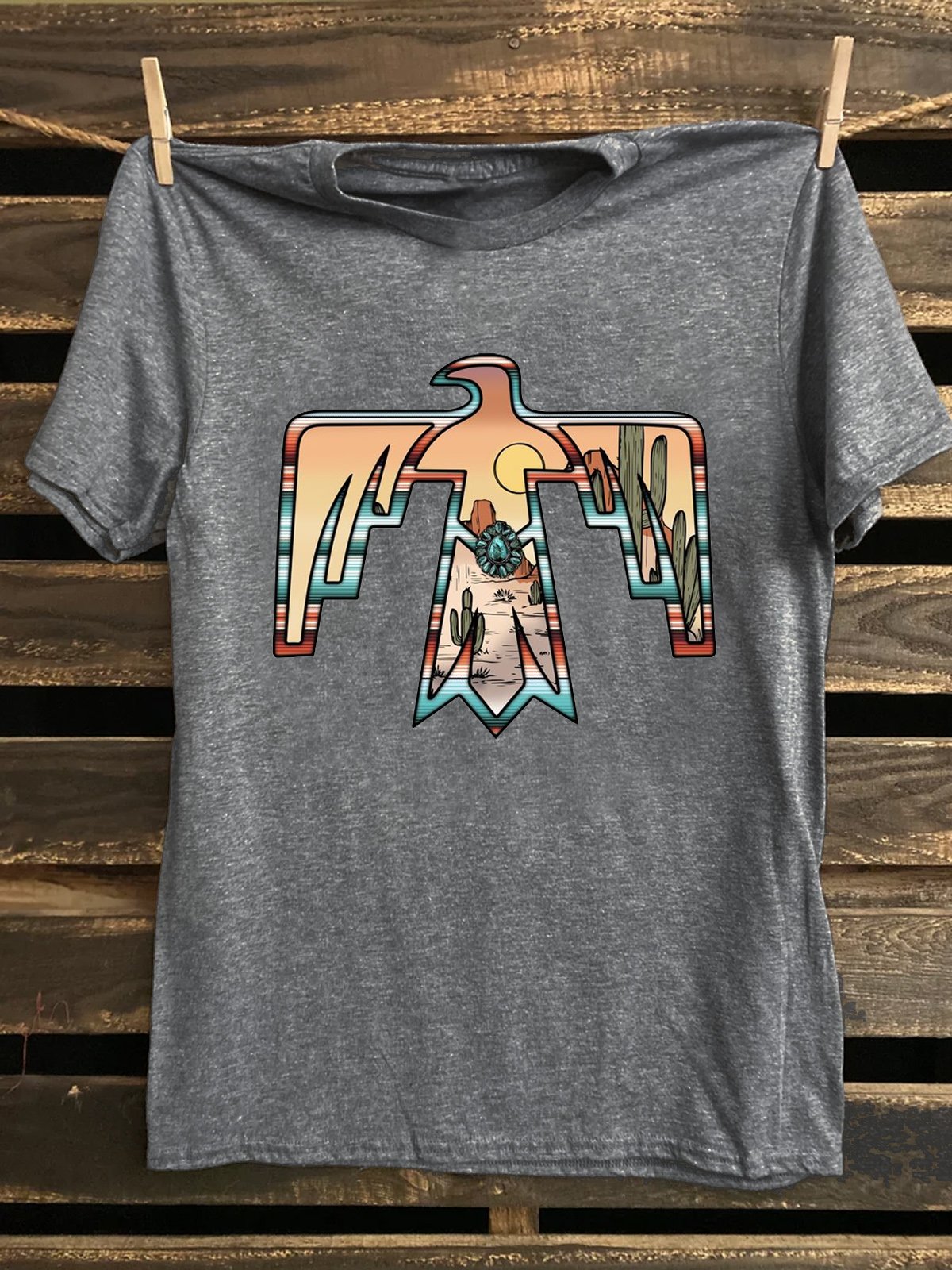 Western Style Roam Free Thunderbird Crew Neck T-Shirt