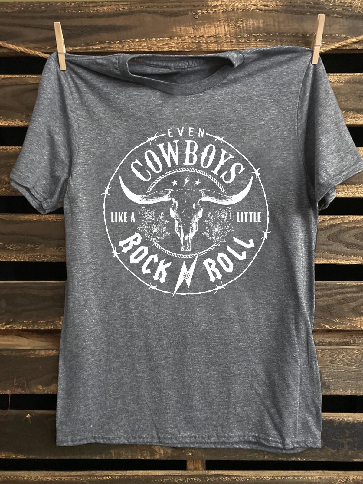 Cowboy Western Style Text Letters Cotton-Blend T-Shirt